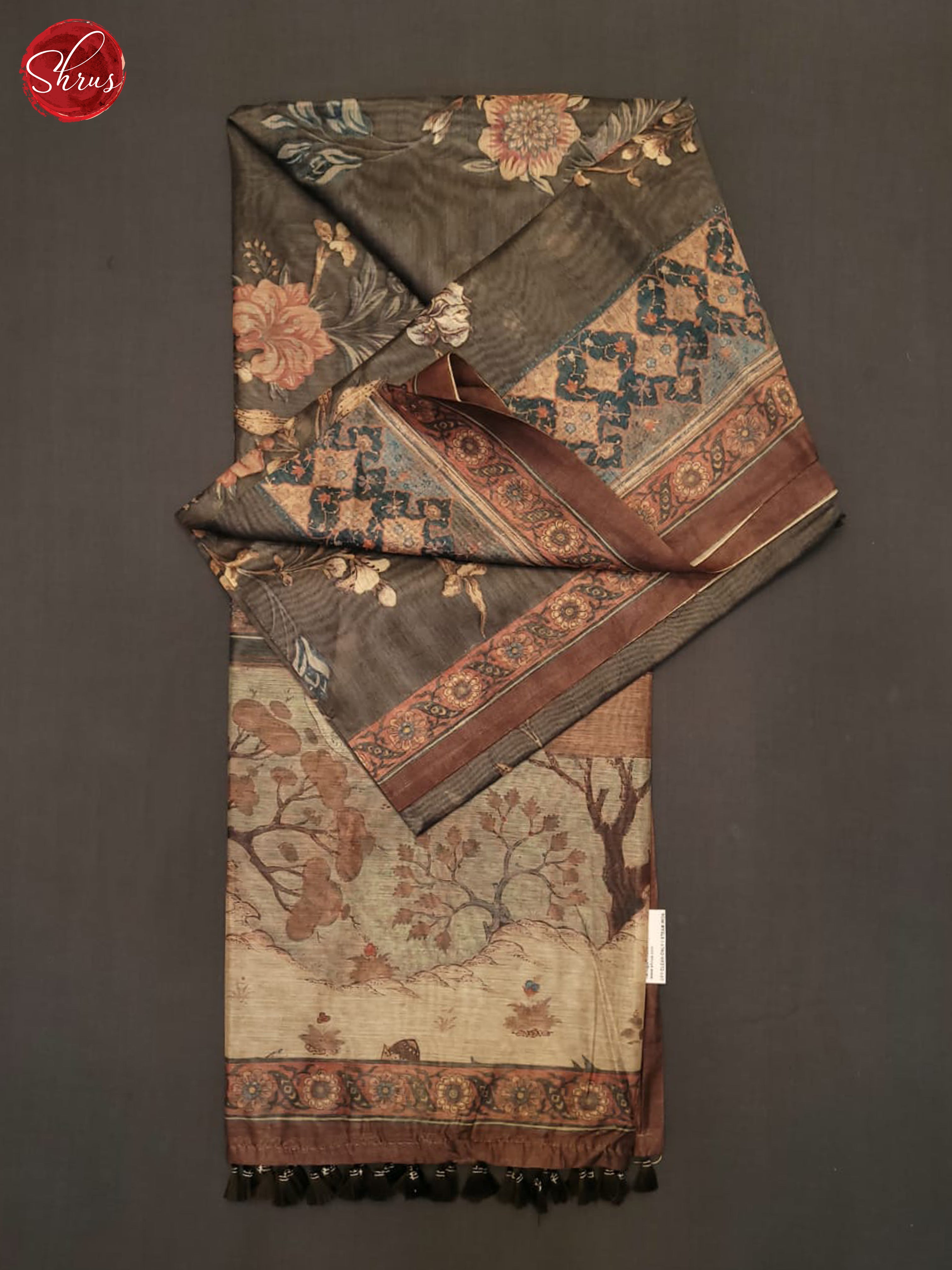 Grey & Brown - Semi Chanderi Saree - Shop on ShrusEternity.com