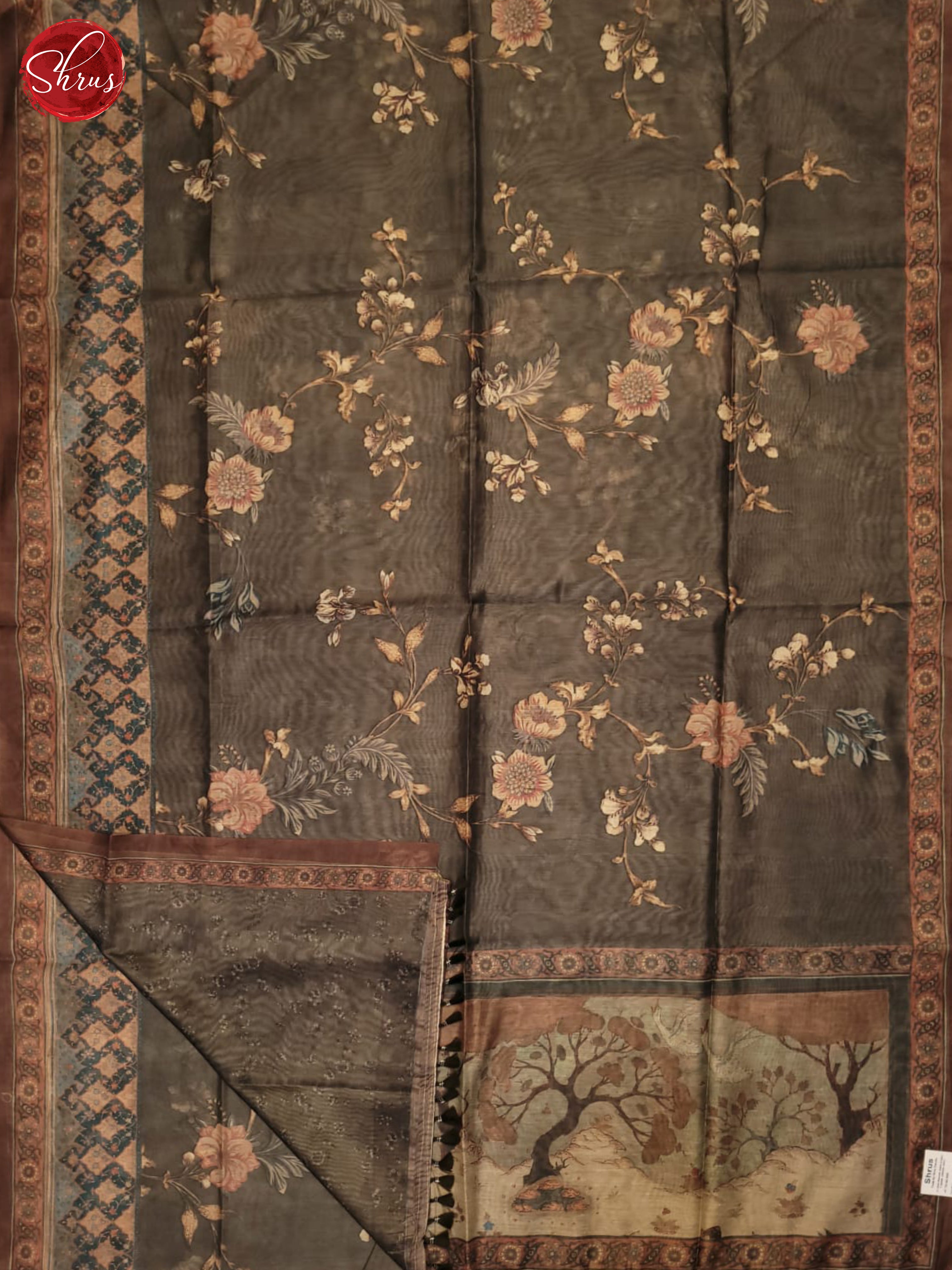 Grey & Brown - Semi Chanderi Saree - Shop on ShrusEternity.com