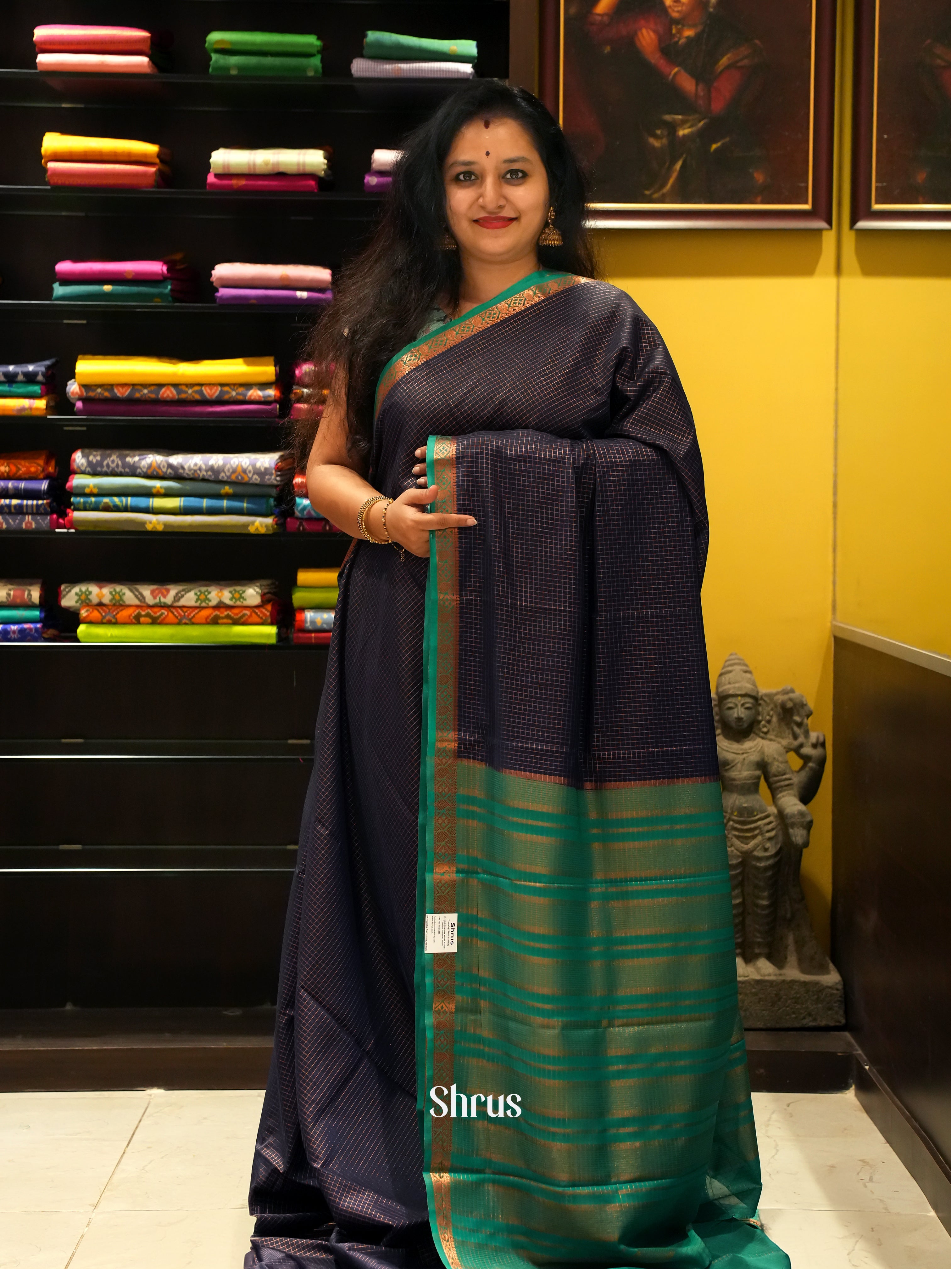Blue & Green - Semi Mysoresilk Saree - Shop on ShrusEternity.com