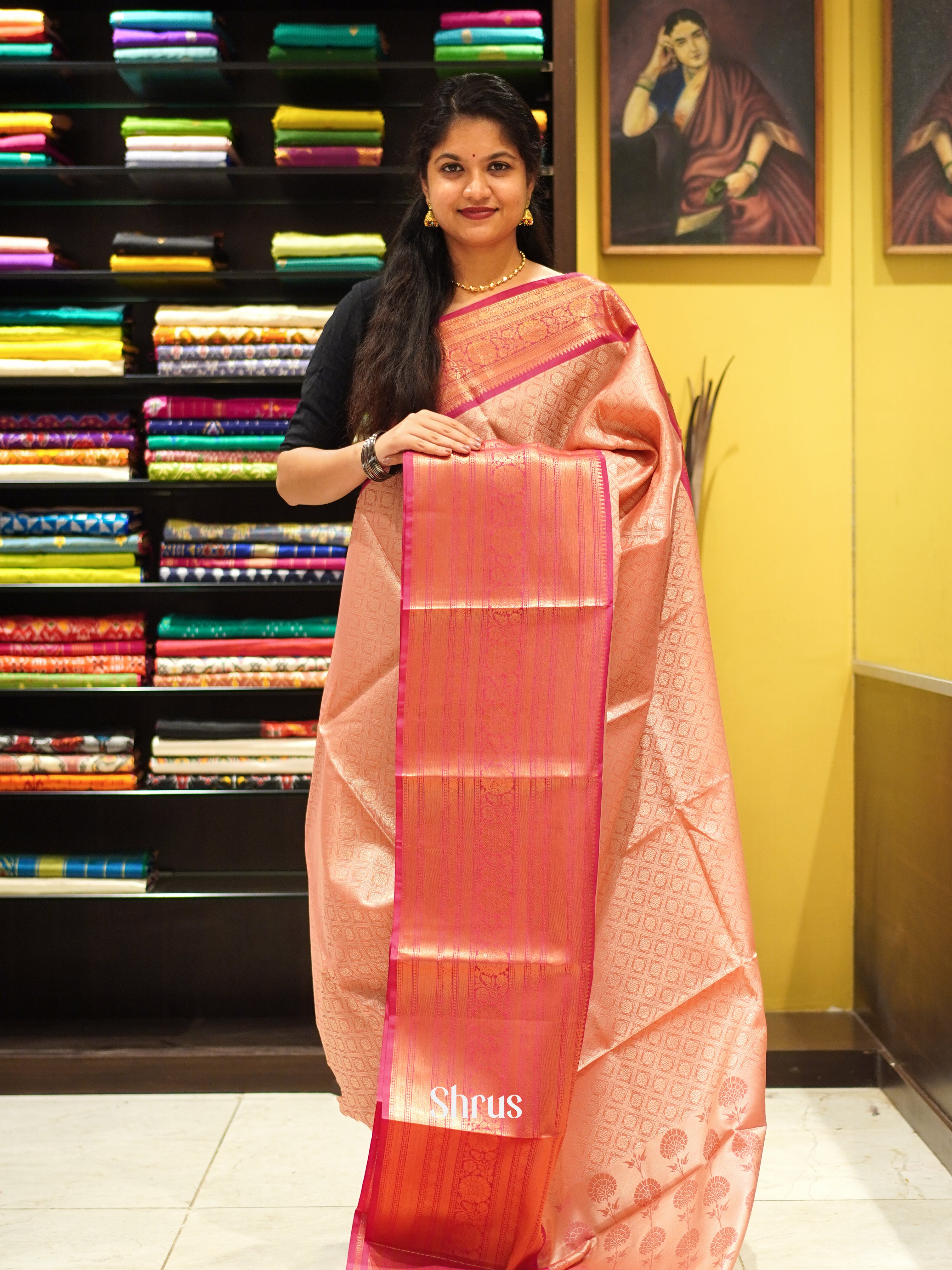 Peach & Pink - Tanchoi Semi Silk Saree - Shop on ShrusEternity.com