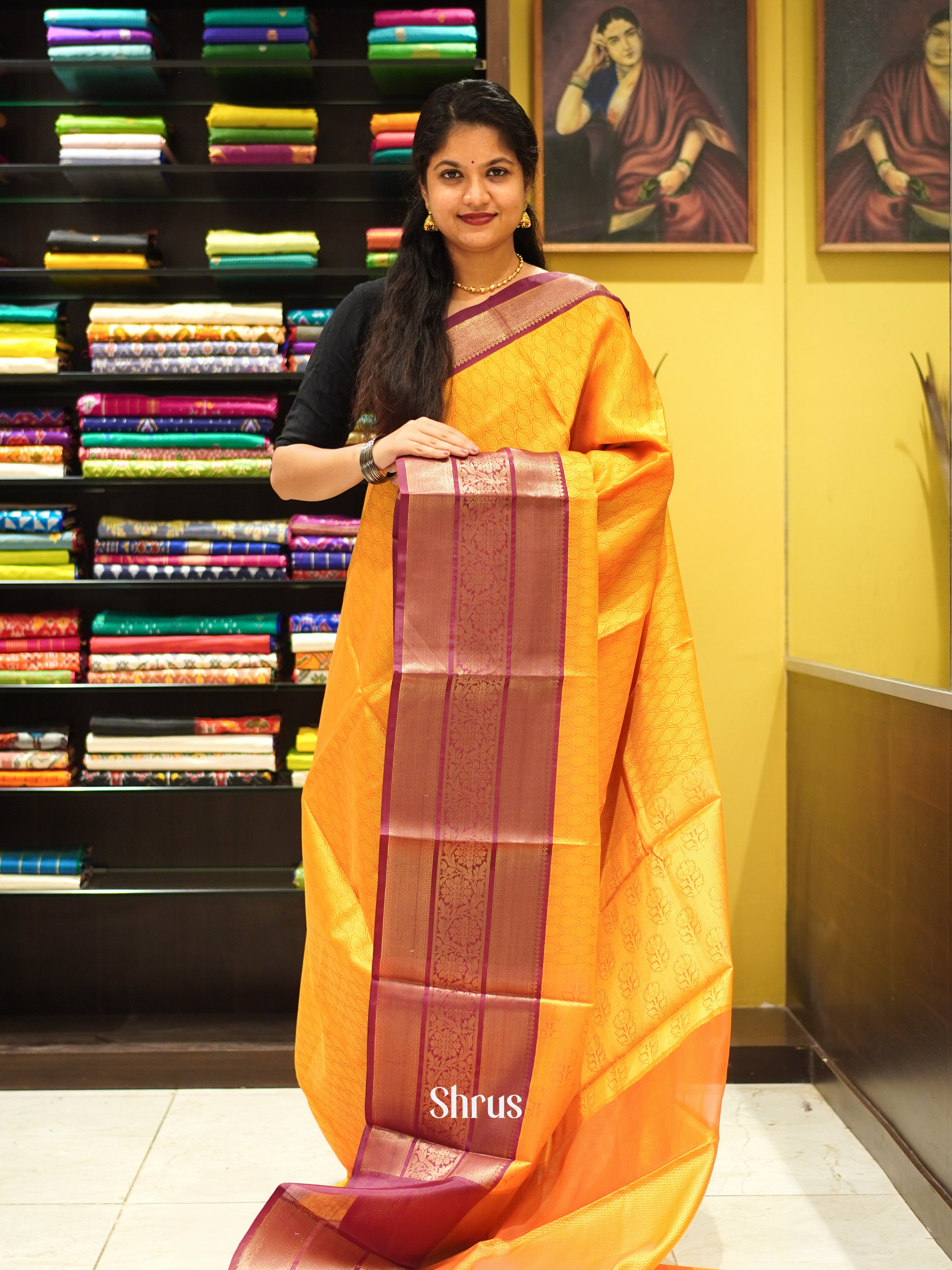 Mustard & Maroon - Tanchoi Saree - Shop on ShrusEternity.com