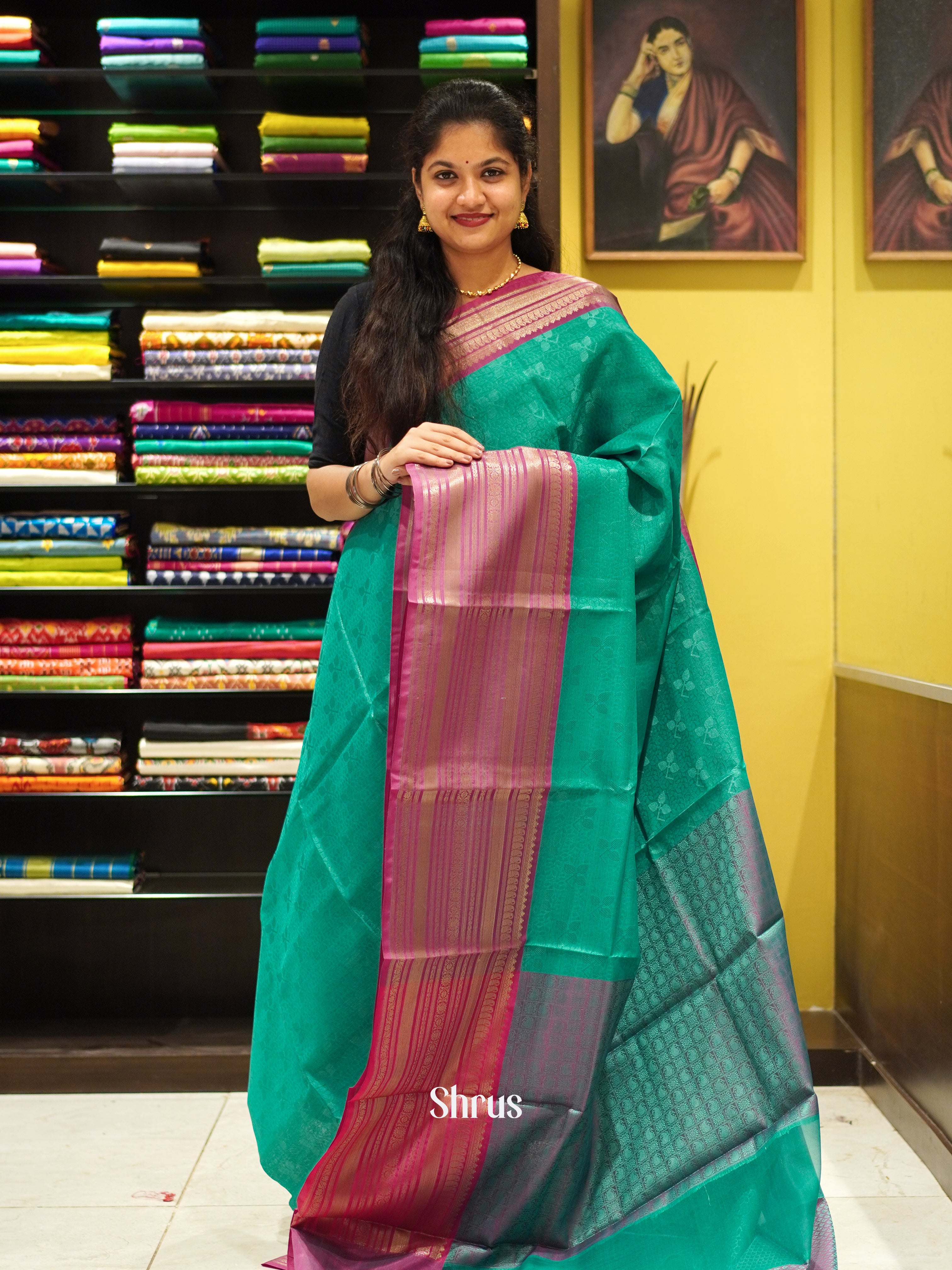 Green & Pink - Tanchoi Semi Silk Saree - Shop on ShrusEternity.com