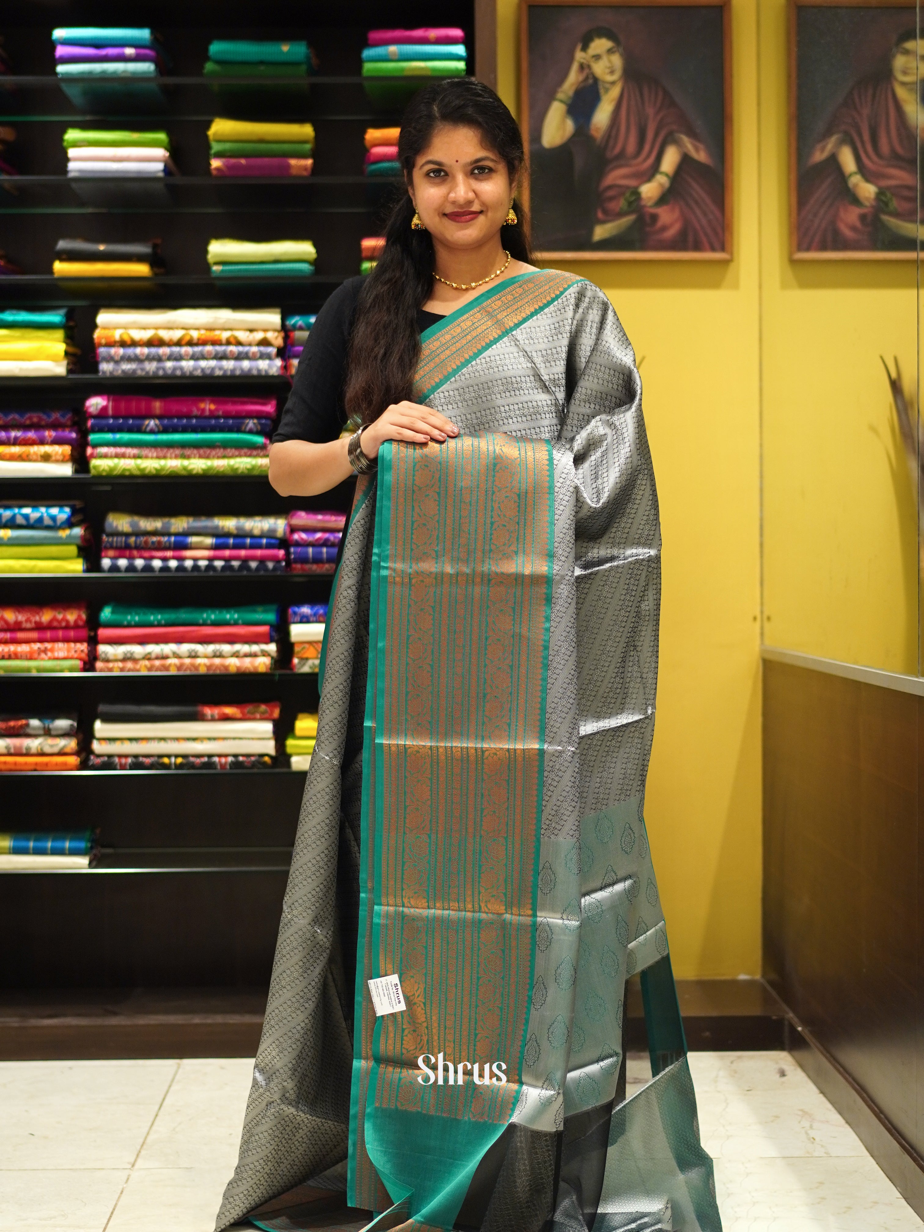 Grey & Green - Tanchoi Semi Silk Saree - Shop on ShrusEternity.com