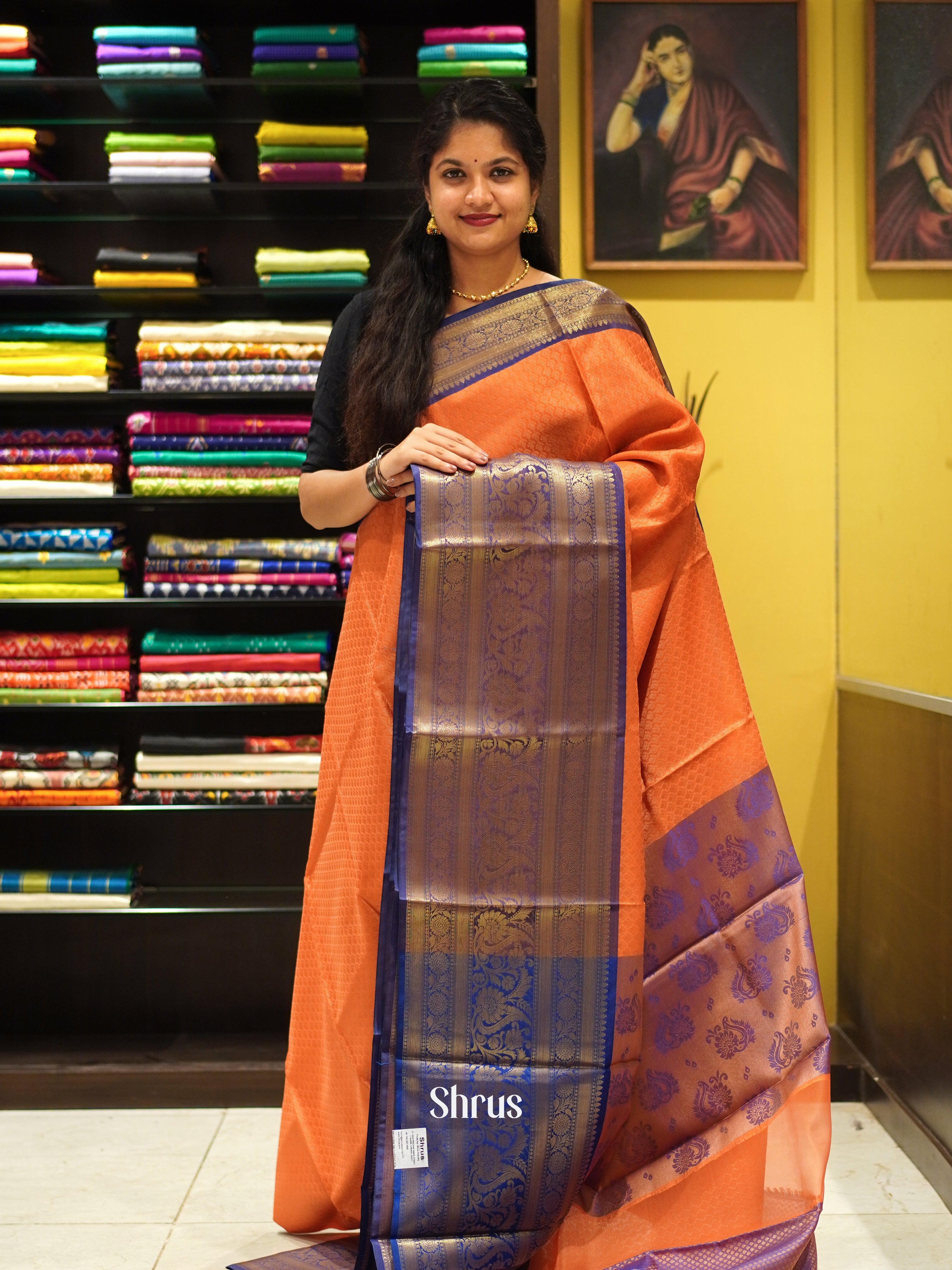 Orange & Blue - Tanchoi Semi Silk Saree - Shop on ShrusEternity.com