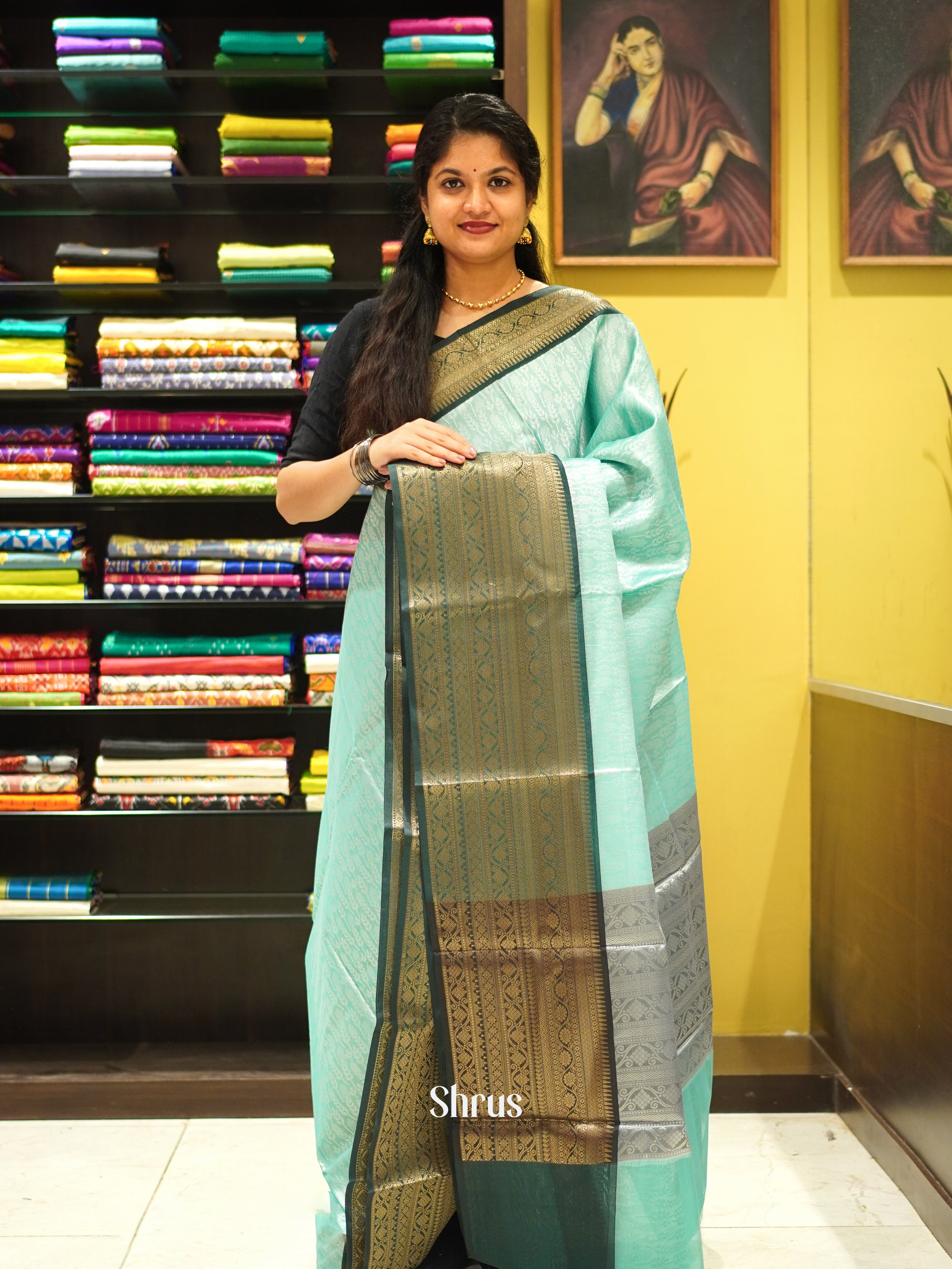 Green & Grey- Tanchoi Semi Silk Saree - Shop on ShrusEternity.com