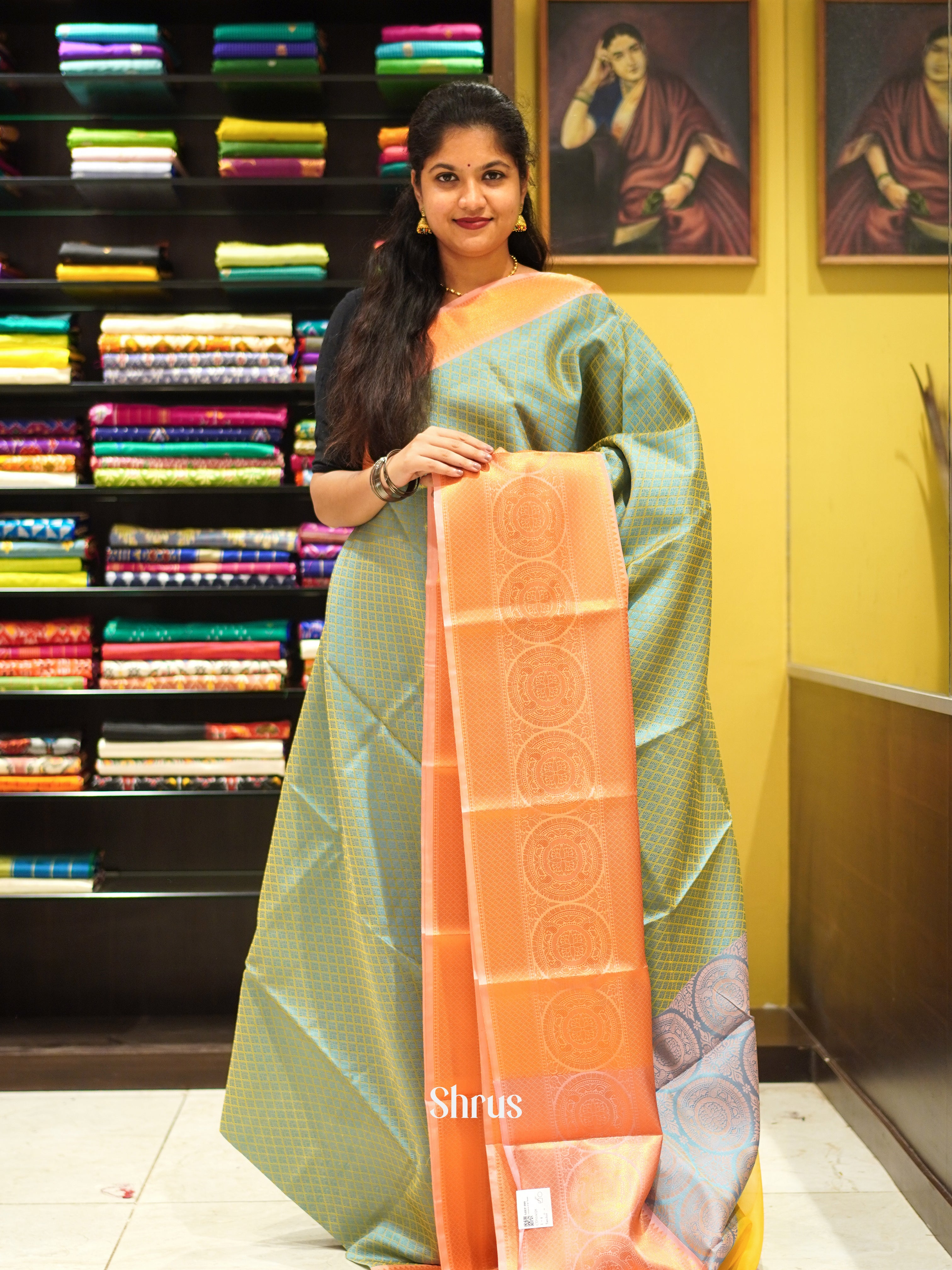 Green & Orange - Tanchoi Semi Silk Saree - Shop on ShrusEternity.com