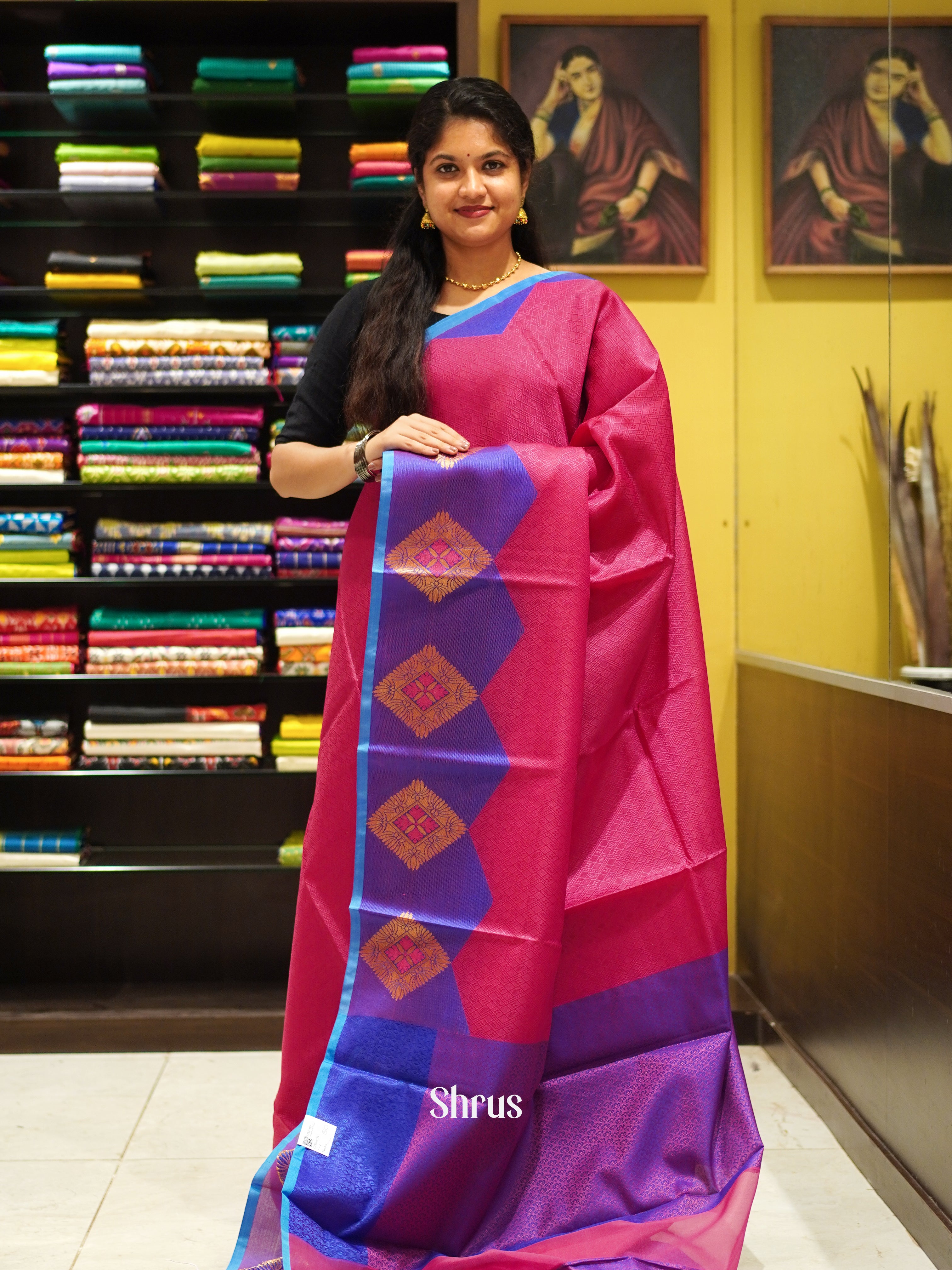Pink & Blue - Tanchoi Semi Silk Saree - Shop on ShrusEternity.com