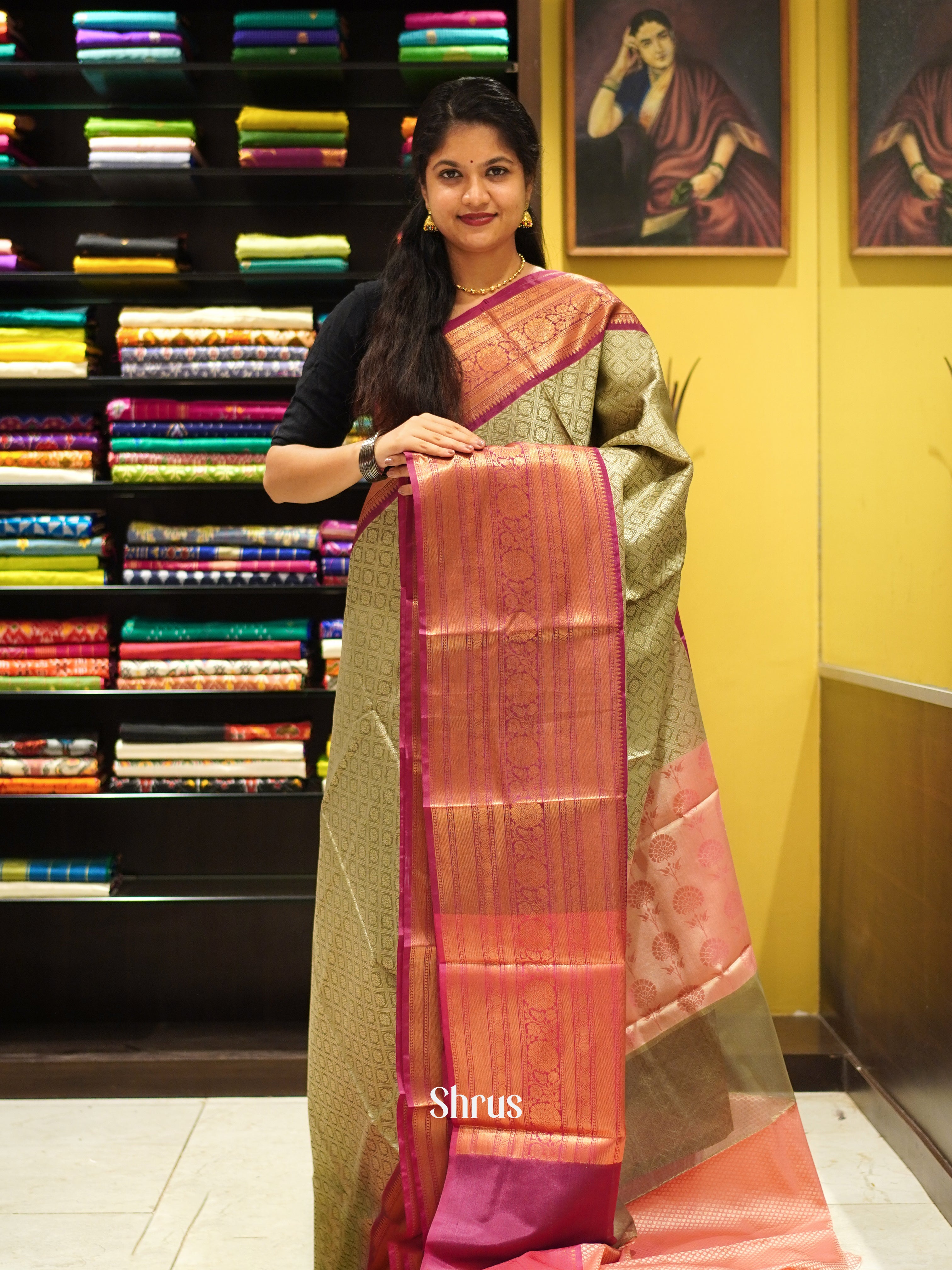 Green & Pink - Tanchoi Semi Silk Saree - Shop on ShrusEternity.com