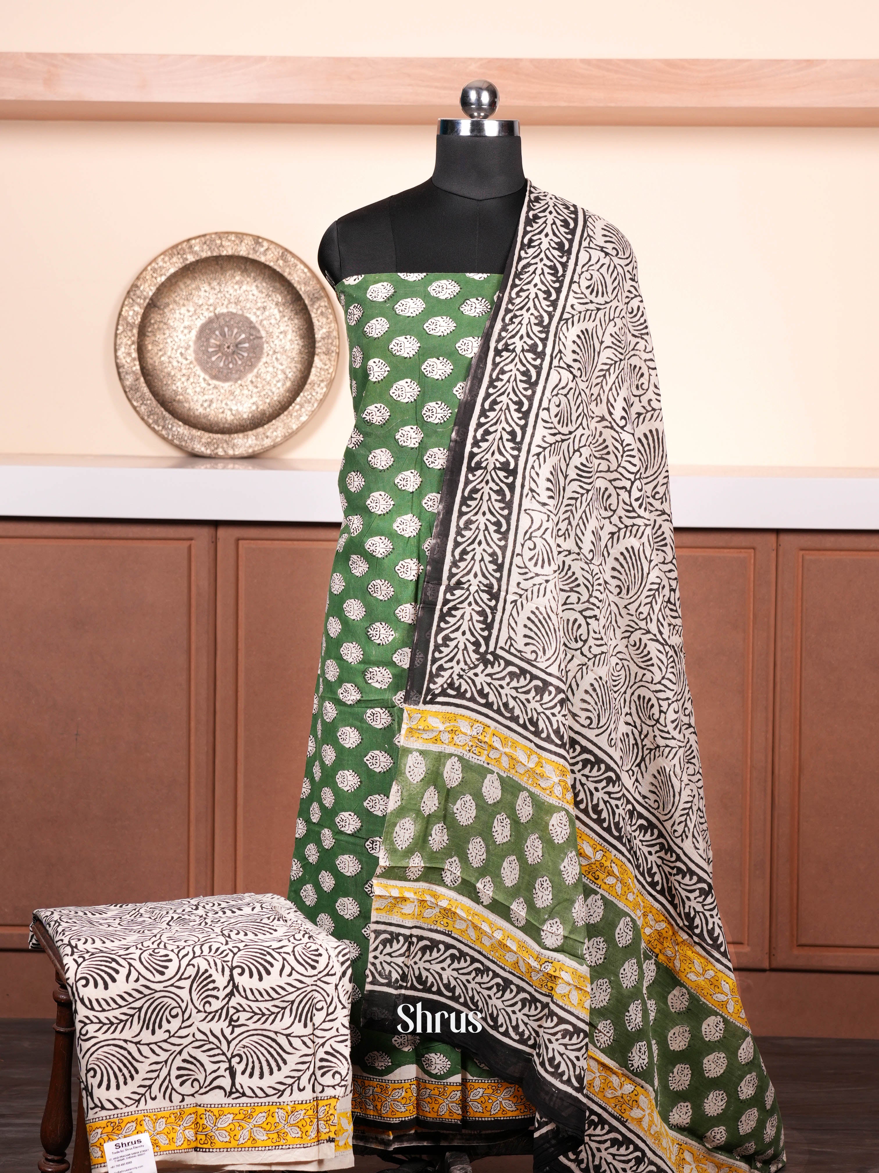 Green & Cream - Cotton salwar - Shop on ShrusEternity.com