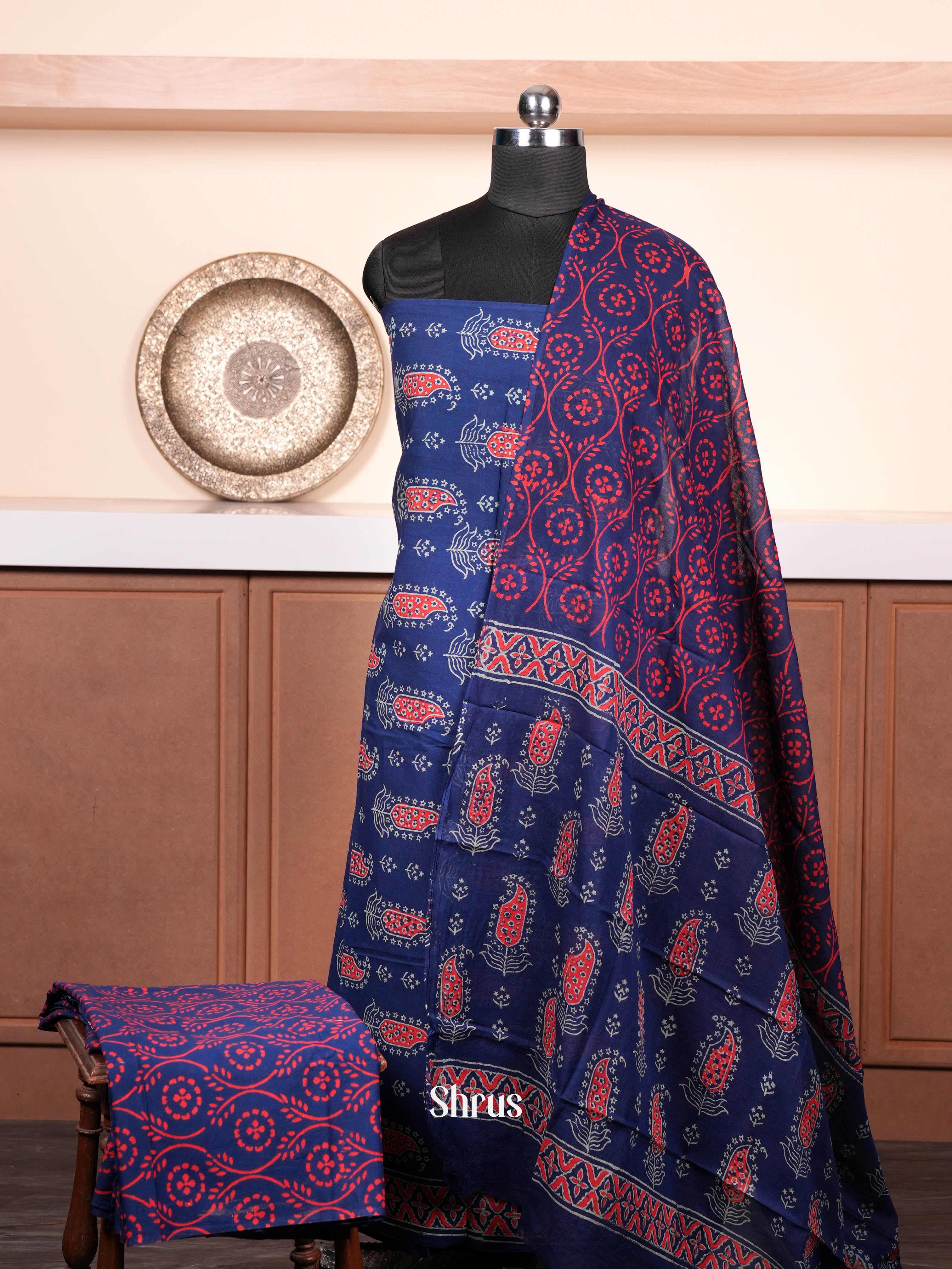 Blue & Red - Cotton salwar - Shop on ShrusEternity.com