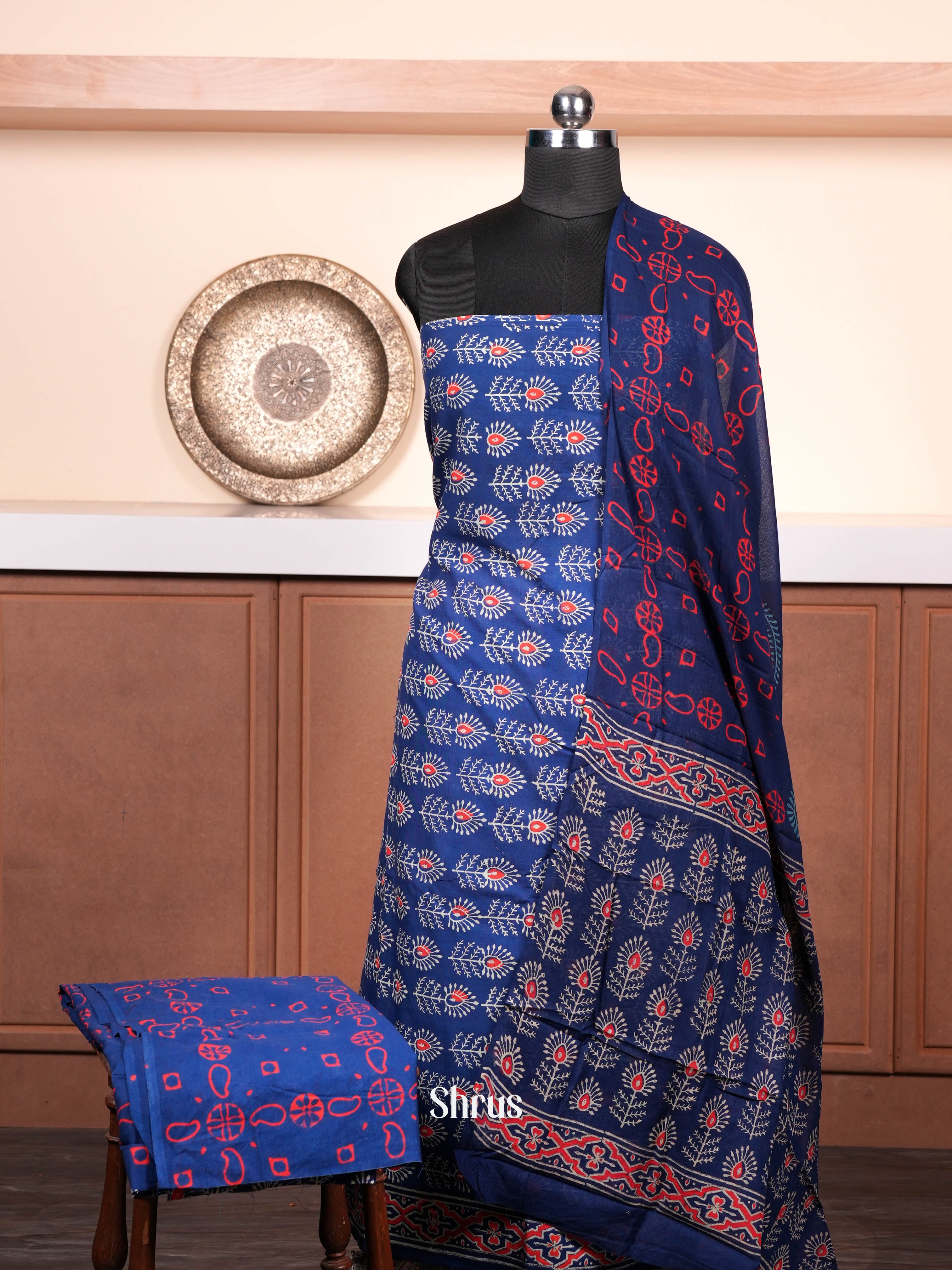 Blue & Red - Cotton salwar - Shop on ShrusEternity.com