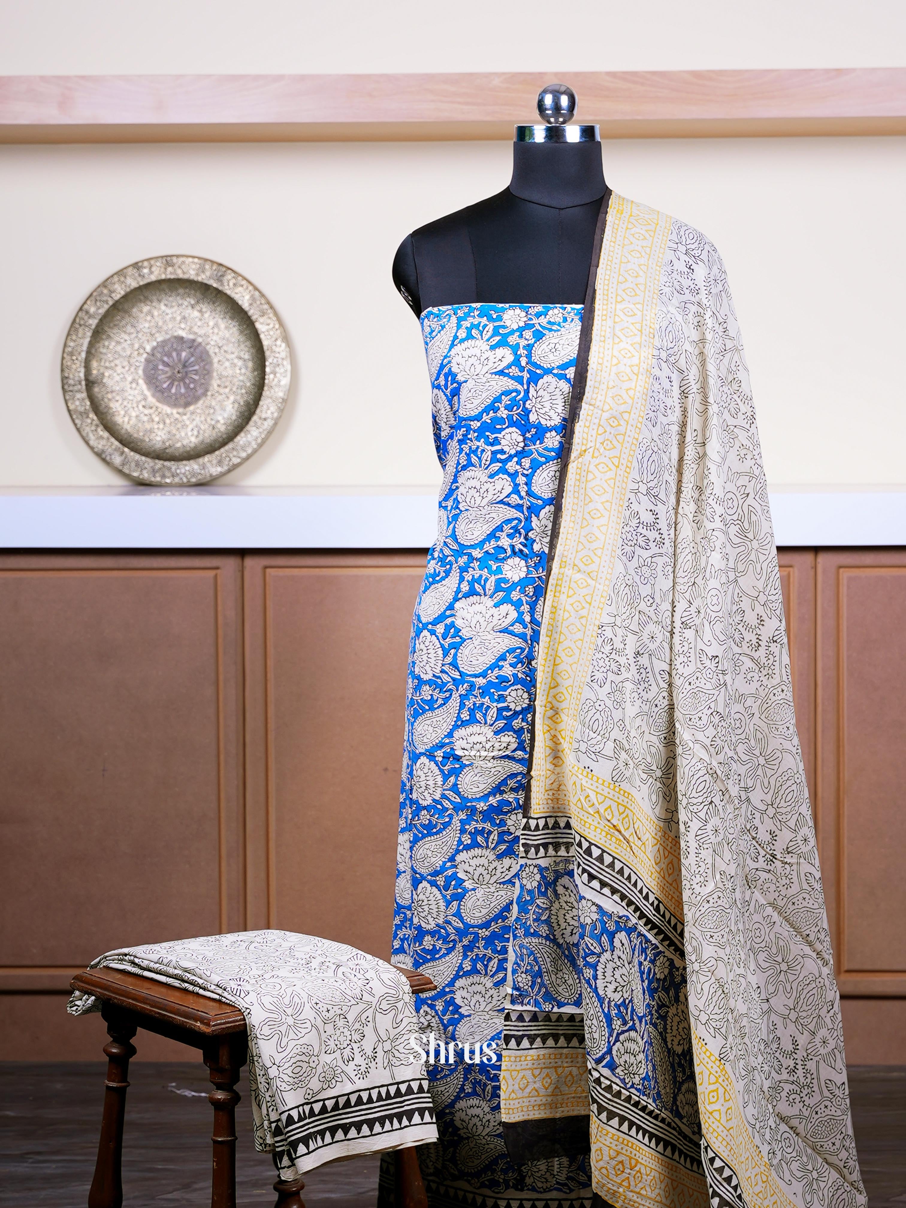 Cream & Blue - Cotton salwar - Shop on ShrusEternity.com