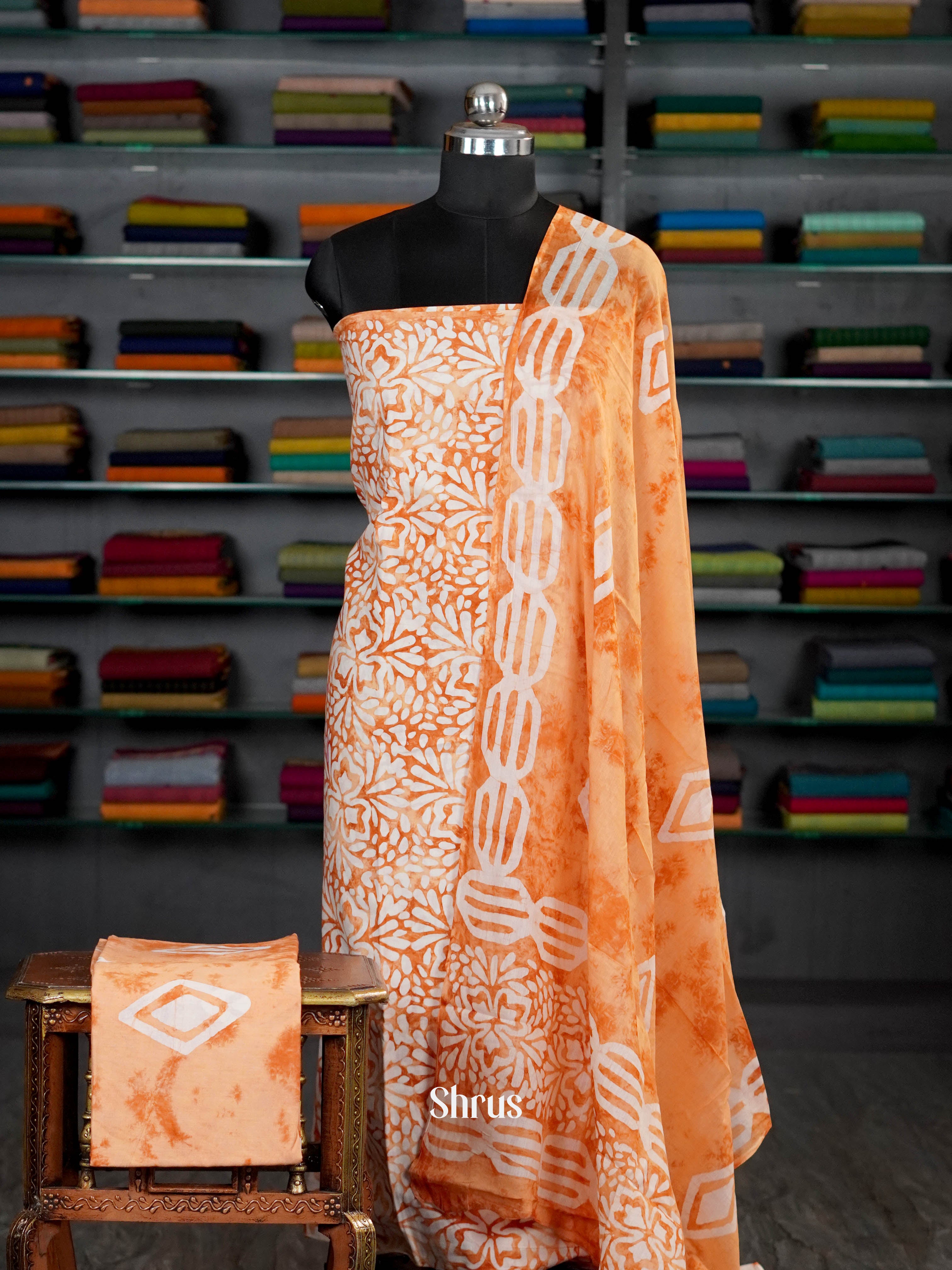 White & Reddish Orange - Cotton salwar - Shop on ShrusEternity.com