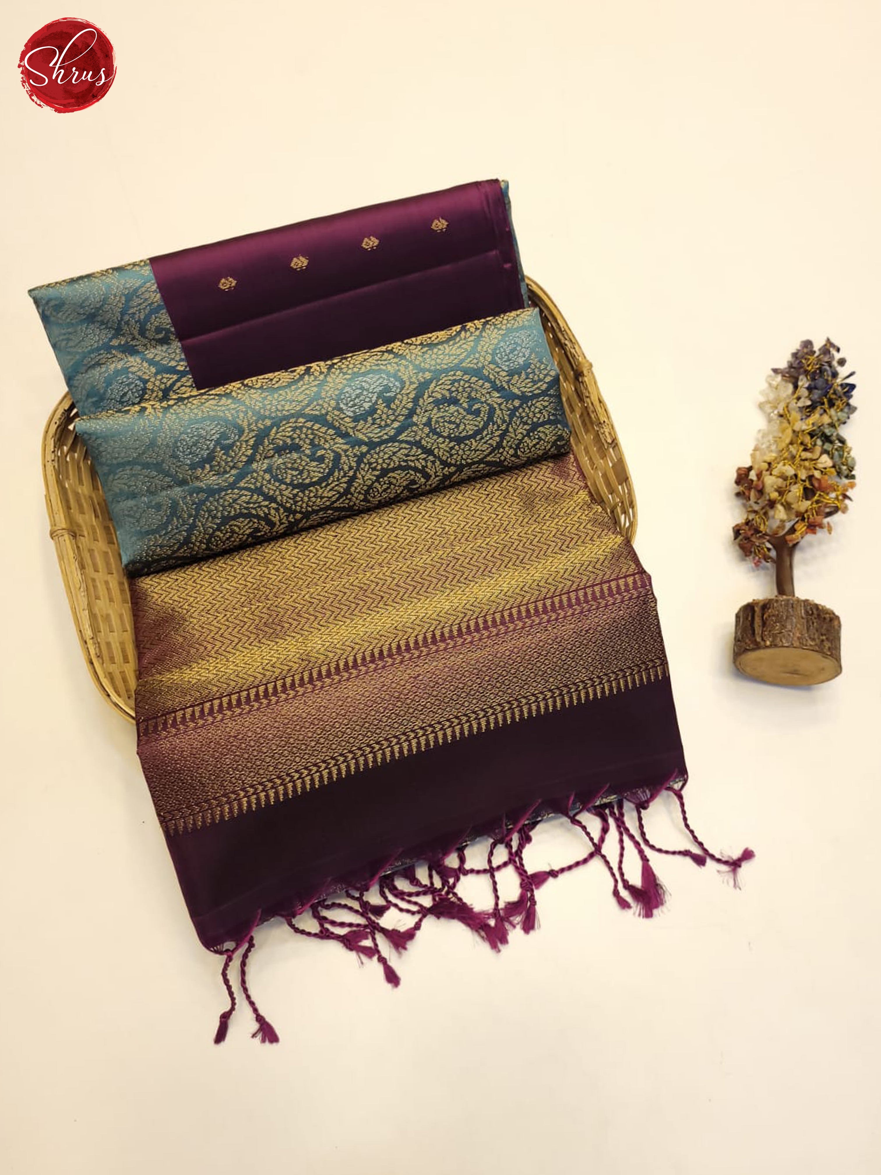 Blue And Wine - Soft Silk Saree - Shop on ShrusEternity.com