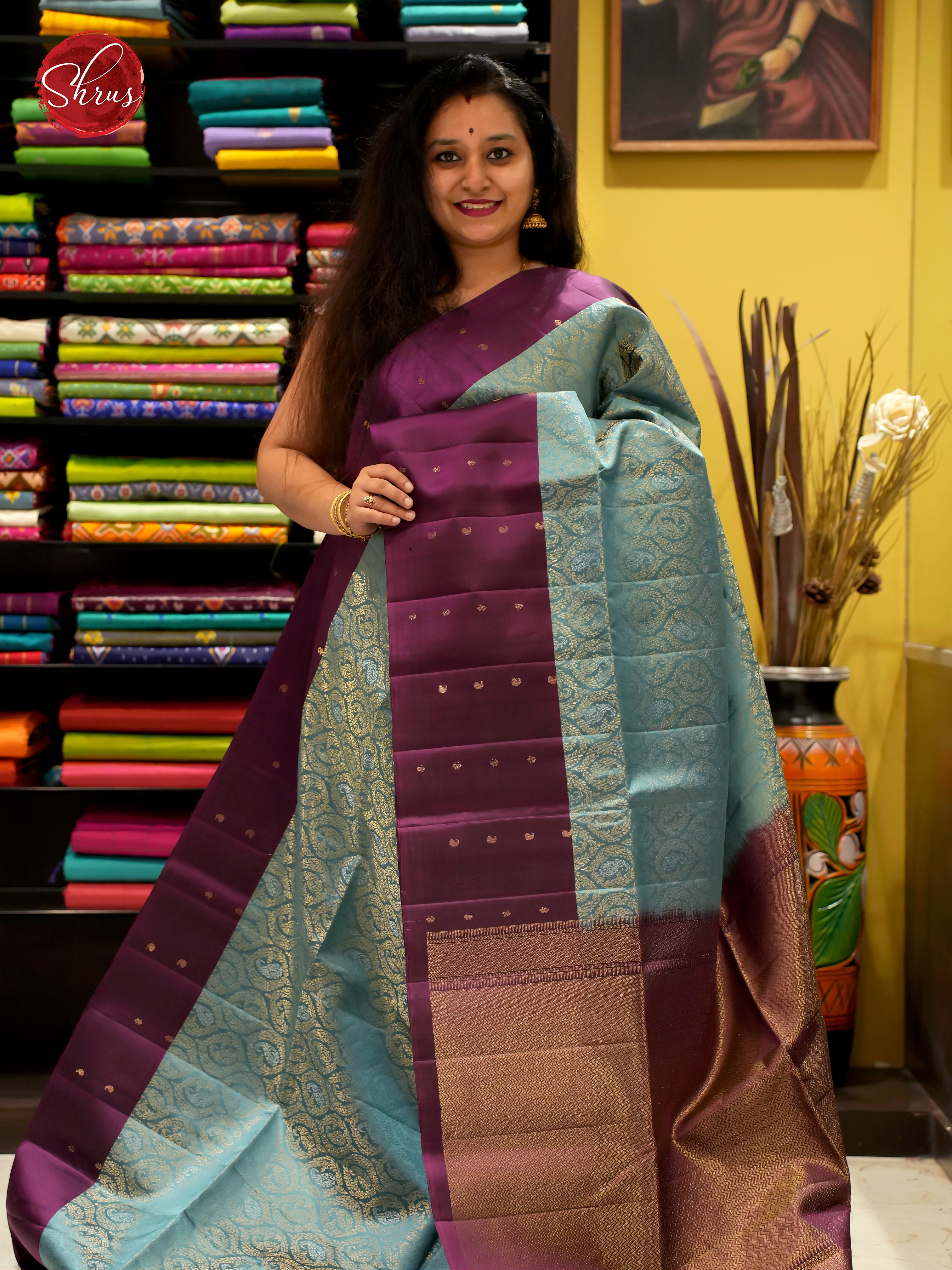 Blue And Wine - Soft Silk Saree - Shop on ShrusEternity.com