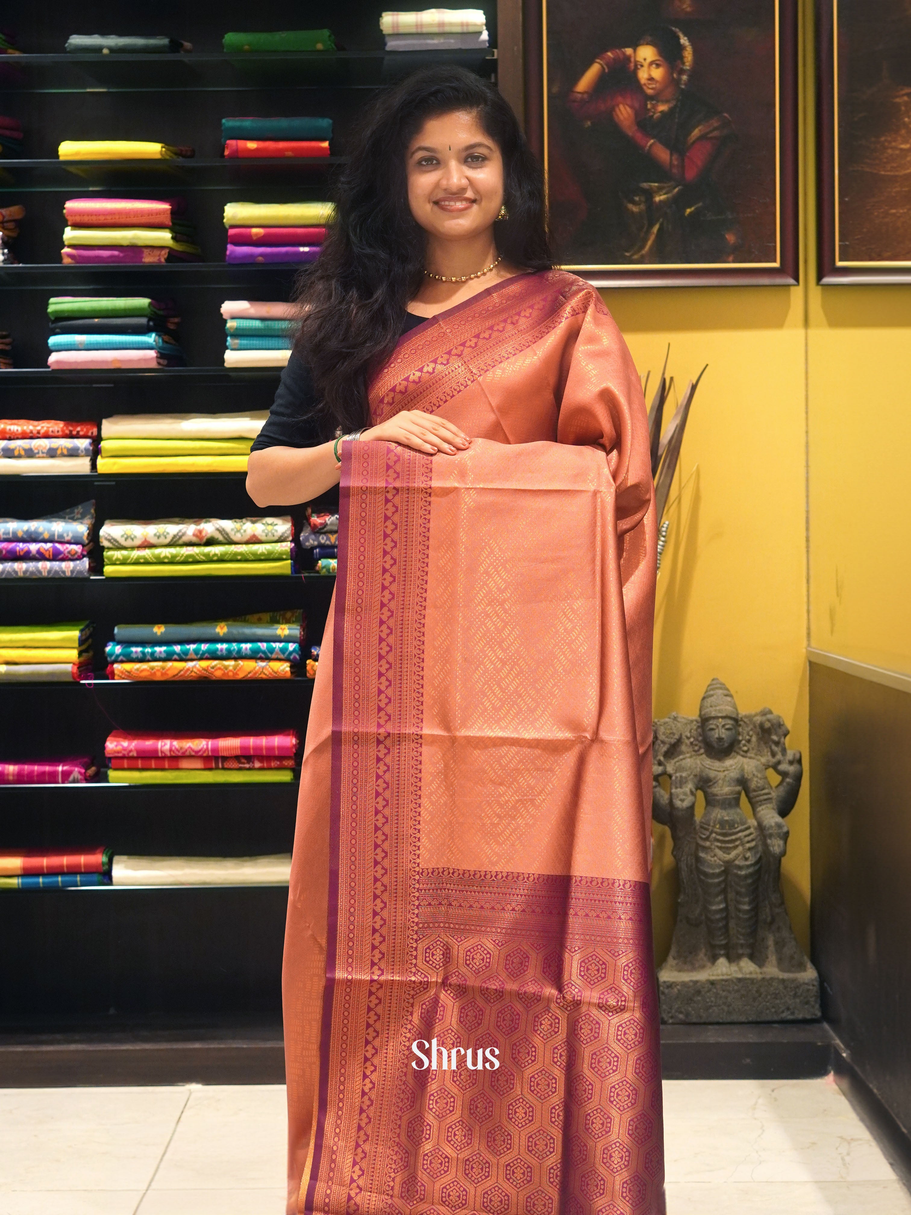Dusty Brown & Maroon- Semi Kanchipuram - Shop on ShrusEternity.com