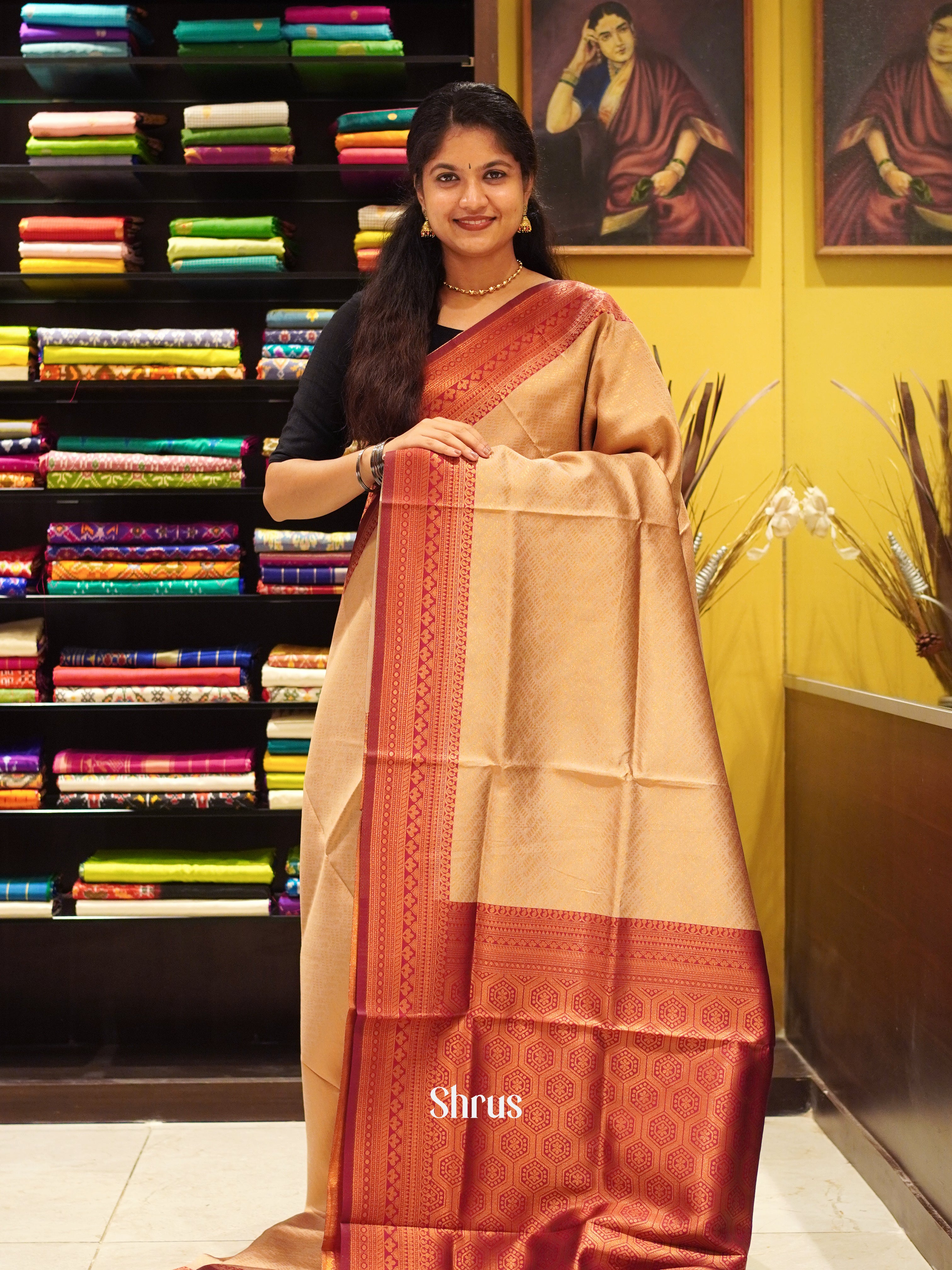 Peach & Maroon - Semi Kanchipuram - Shop on ShrusEternity.com