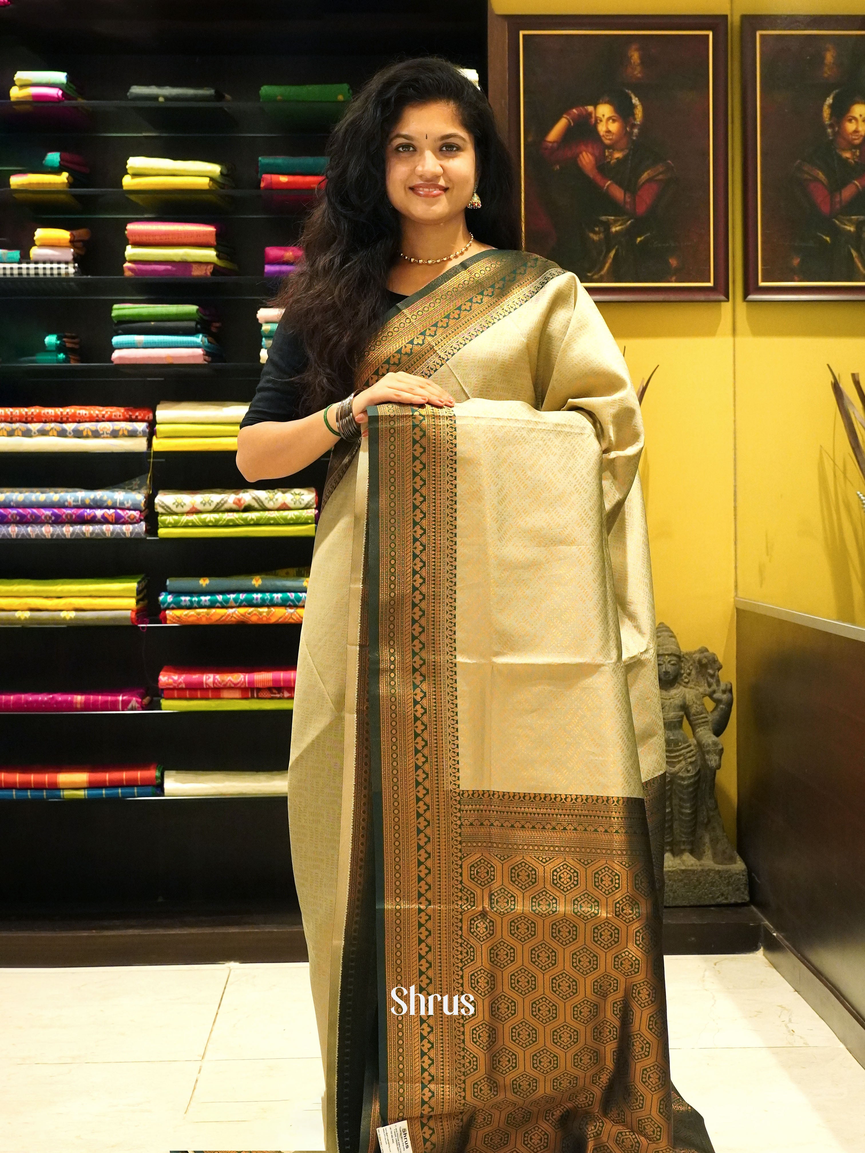 Elachi Green & Green - Semi Kanchipuram Saree - Shop on ShrusEternity.com