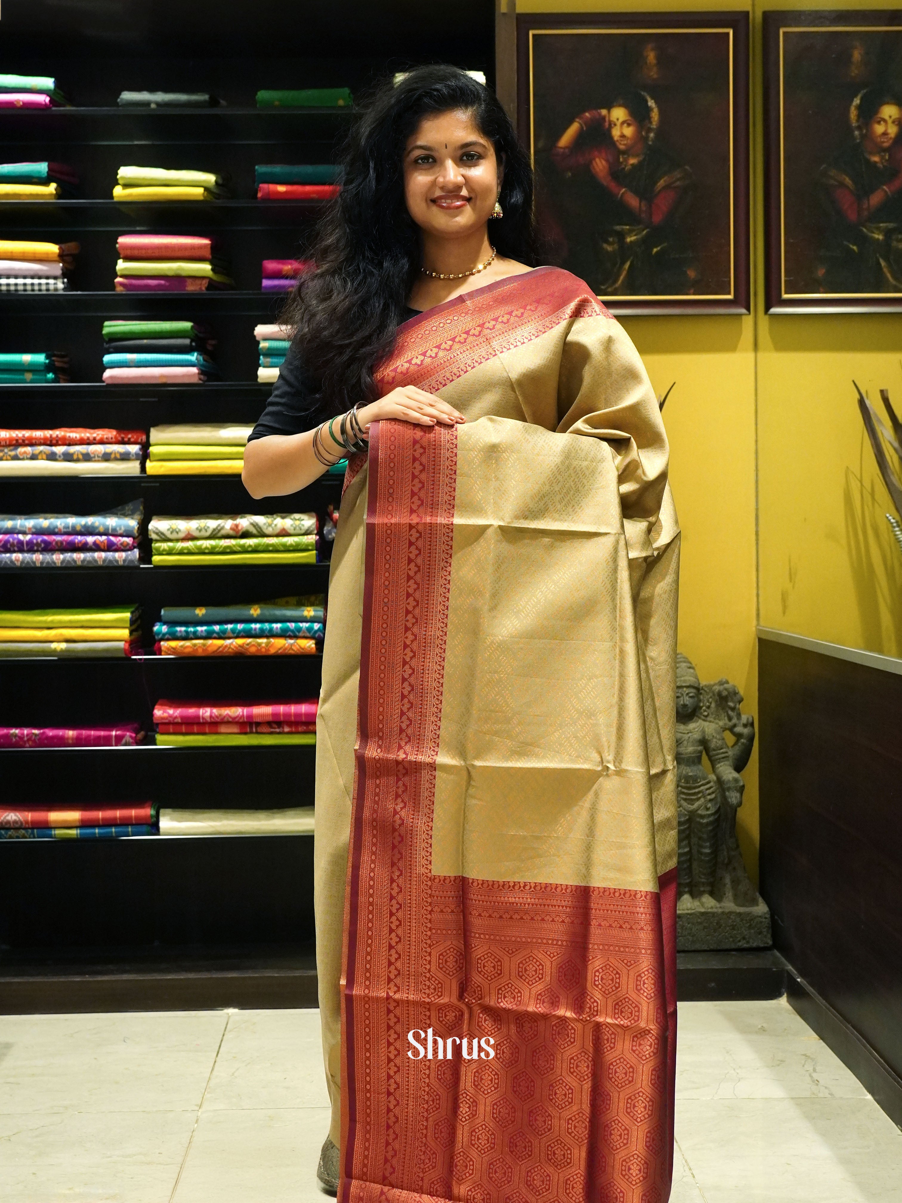 Gold & Maroon- Semi Kanchipuram - Shop on ShrusEternity.com