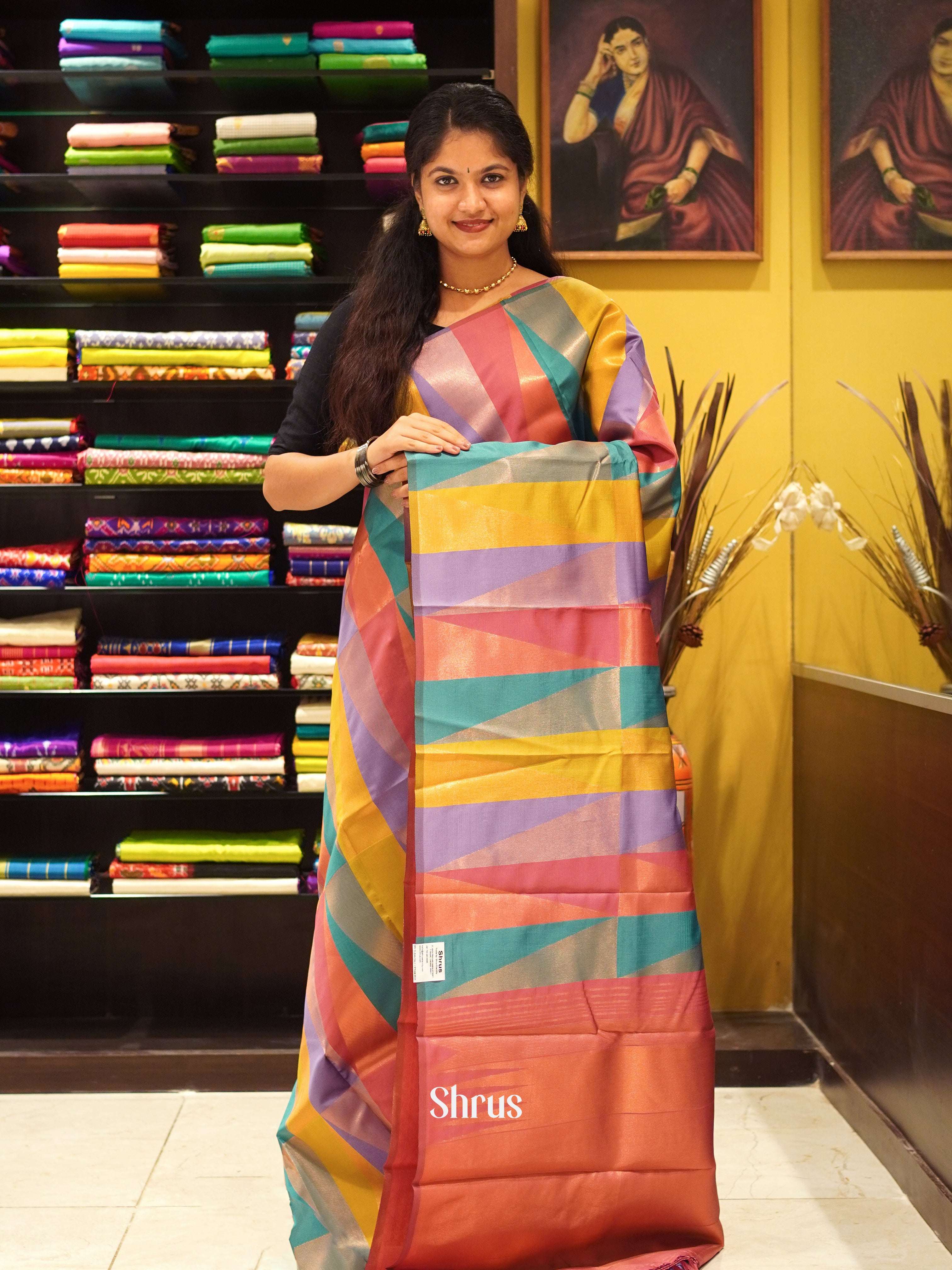 Multicolor & Red - Semi Kanchipuram - Shop on ShrusEternity.com