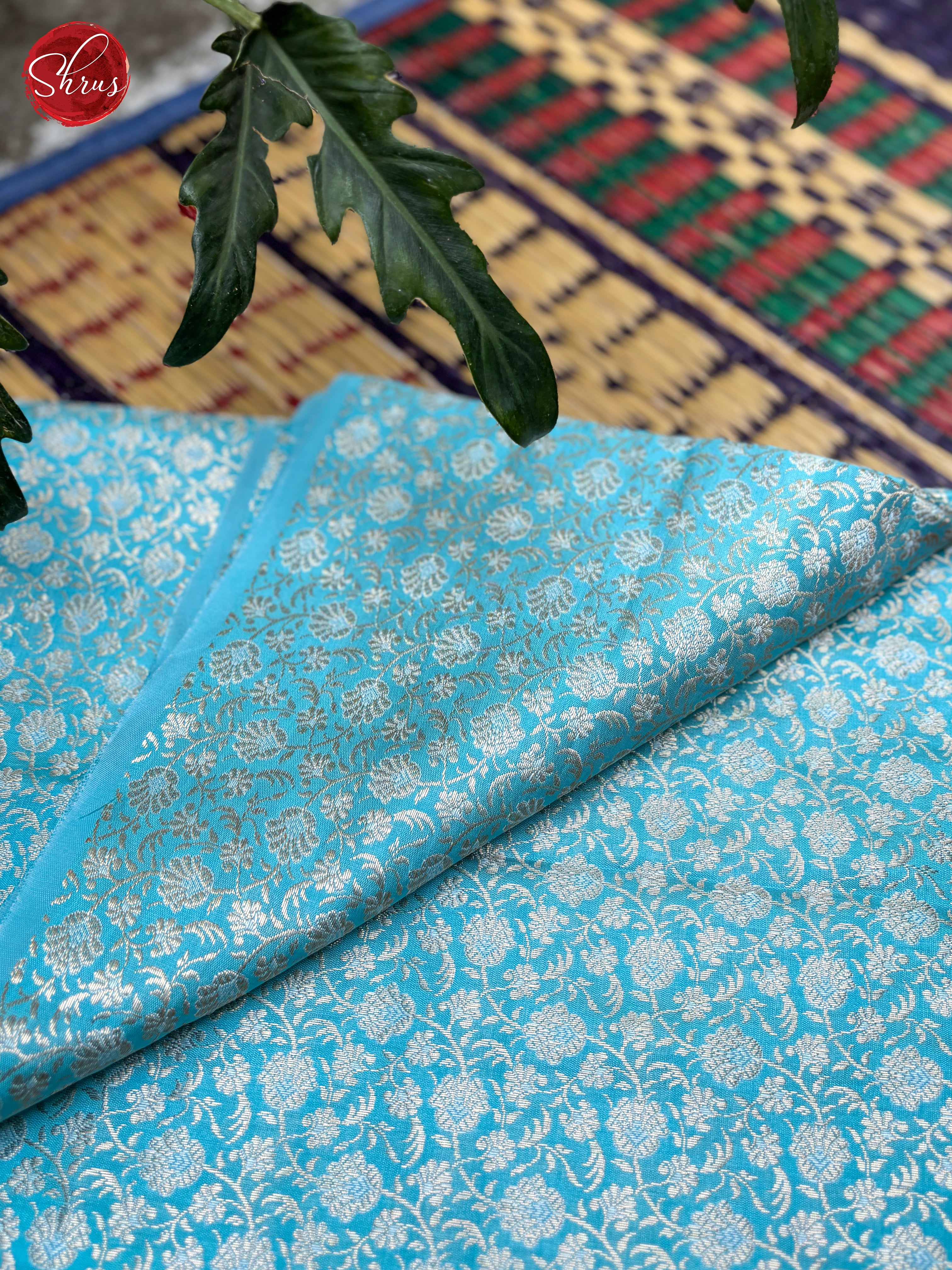 Blue - Semi Banarasi Blouse Material - Shop on ShrusEternity.com