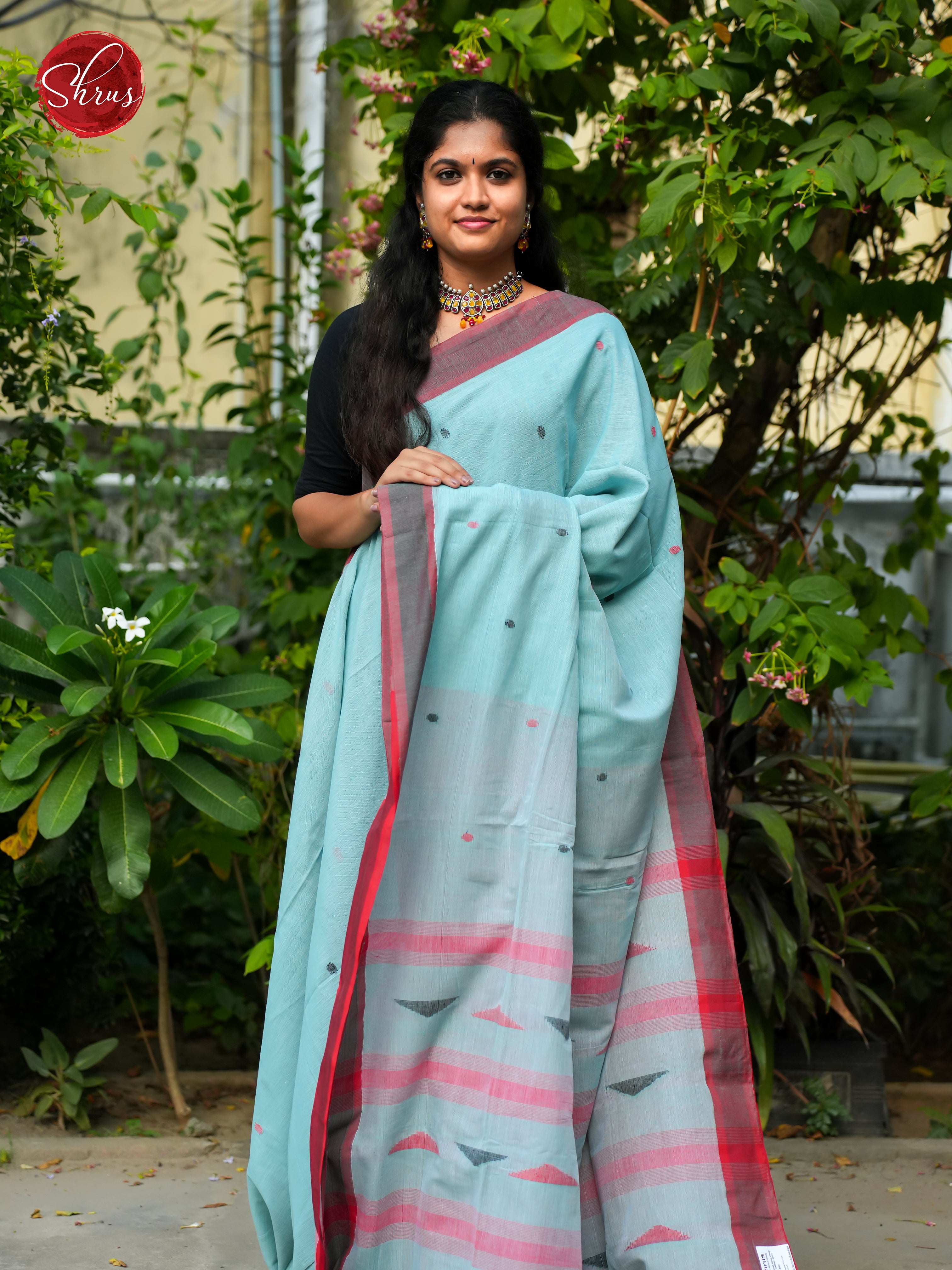 Blue & Pink - Bengal cotton Saree - Shop on ShrusEternity.com