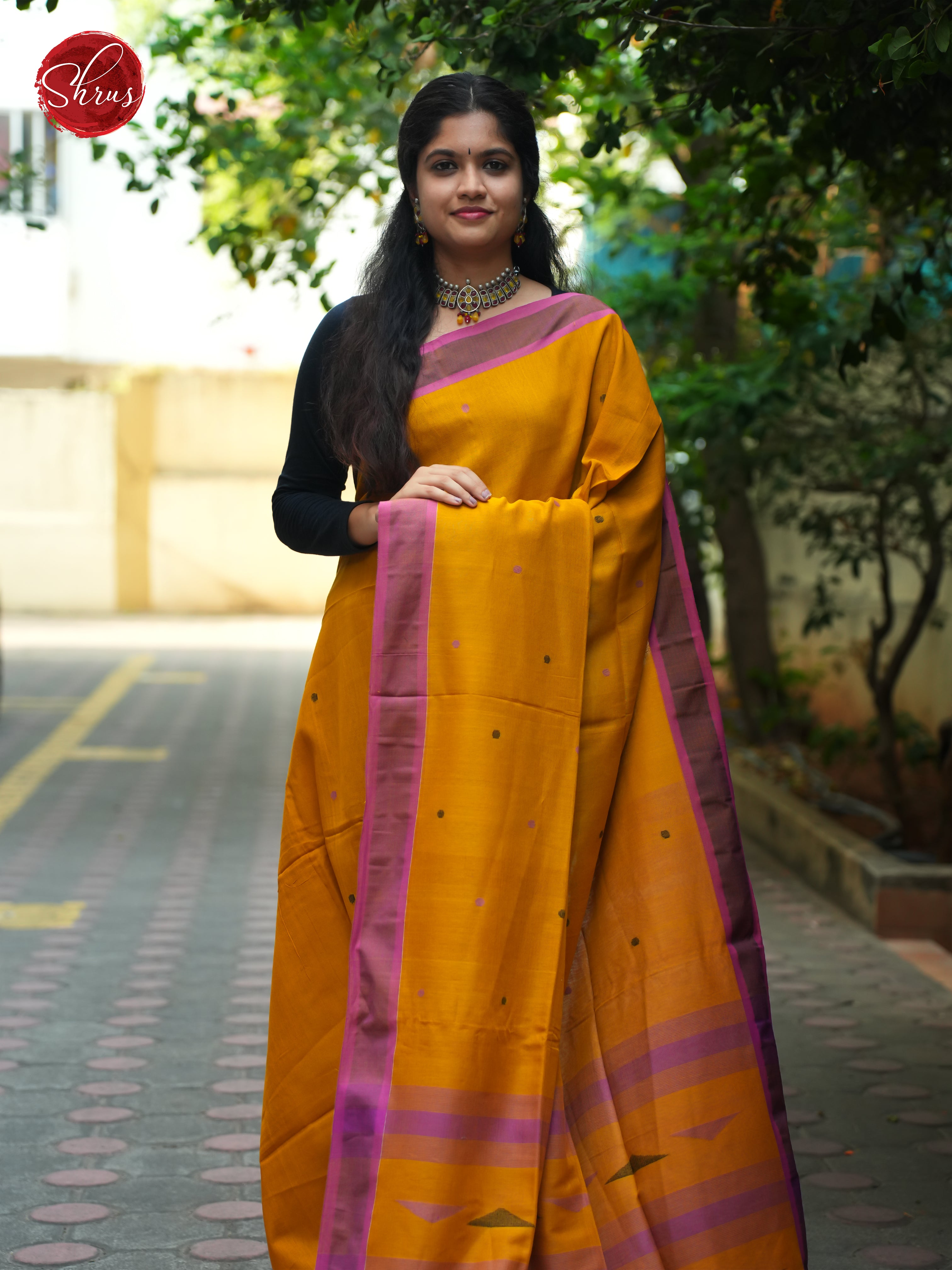Mustard & Purple - Bengal cotton Saree - Shop on ShrusEternity.com