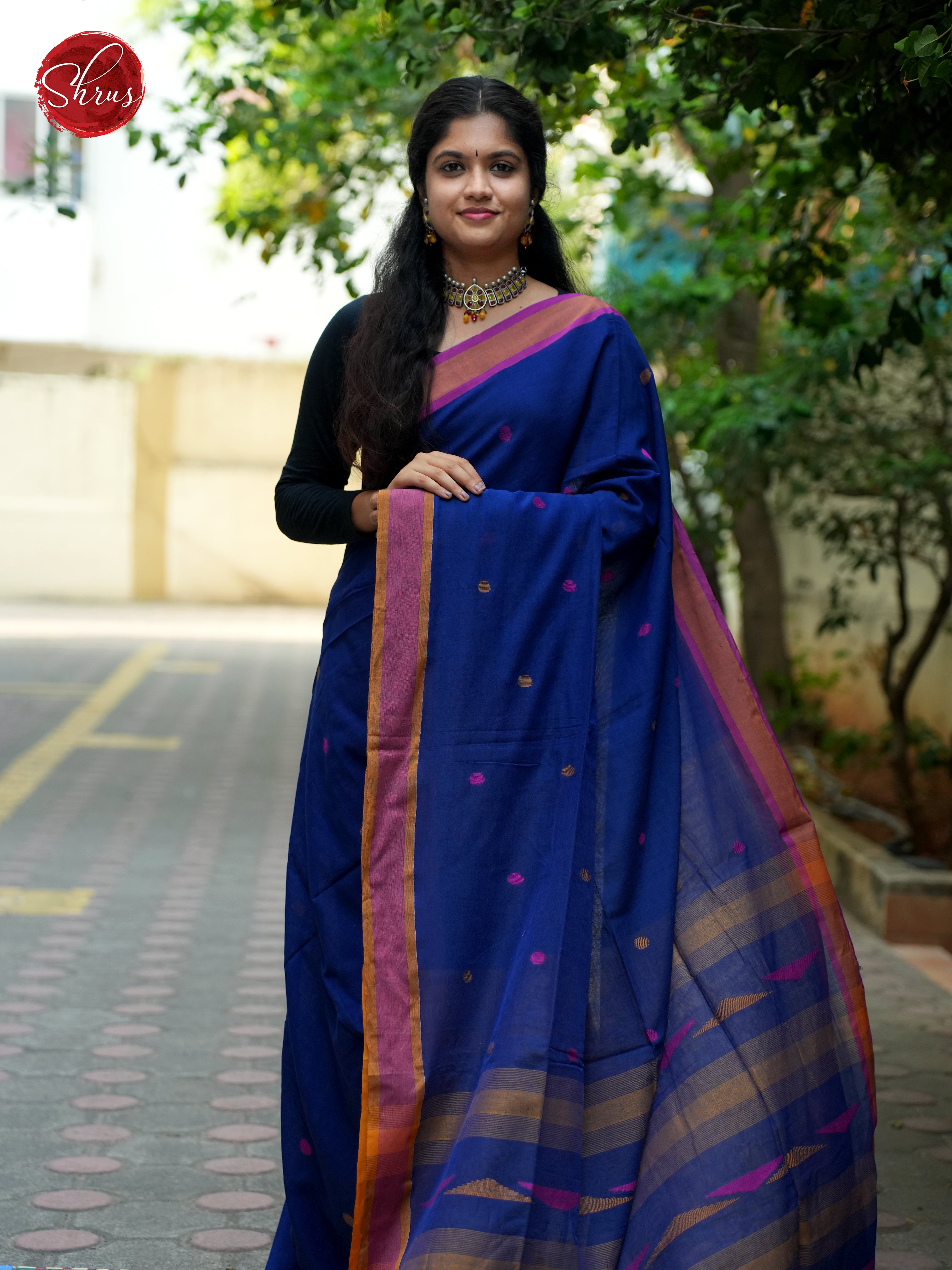 Blue & Purple - Bengal cotton Saree - Shop on ShrusEternity.com