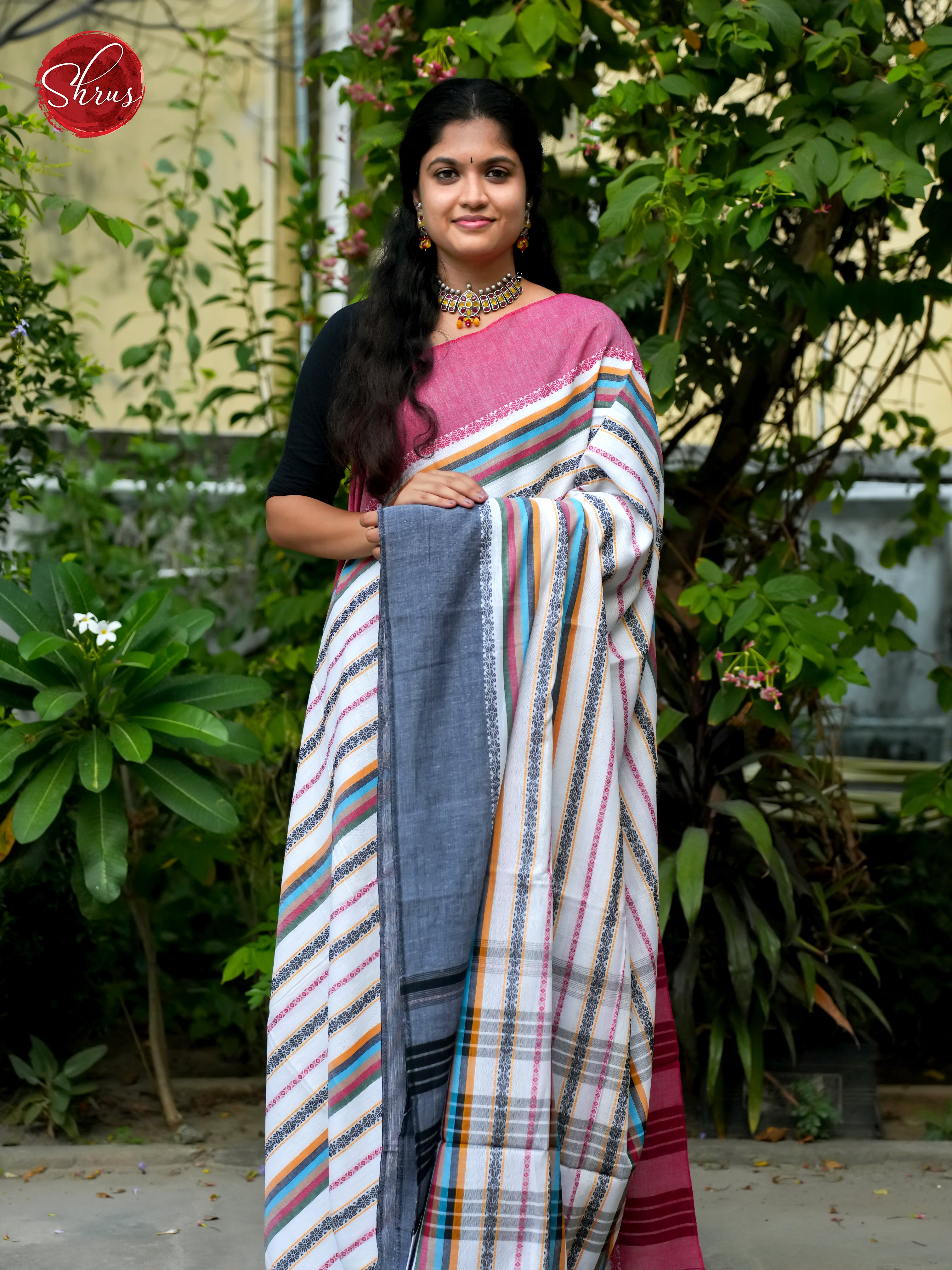 White & Grey - Mercerized cotton Saree - Shop on ShrusEternity.com