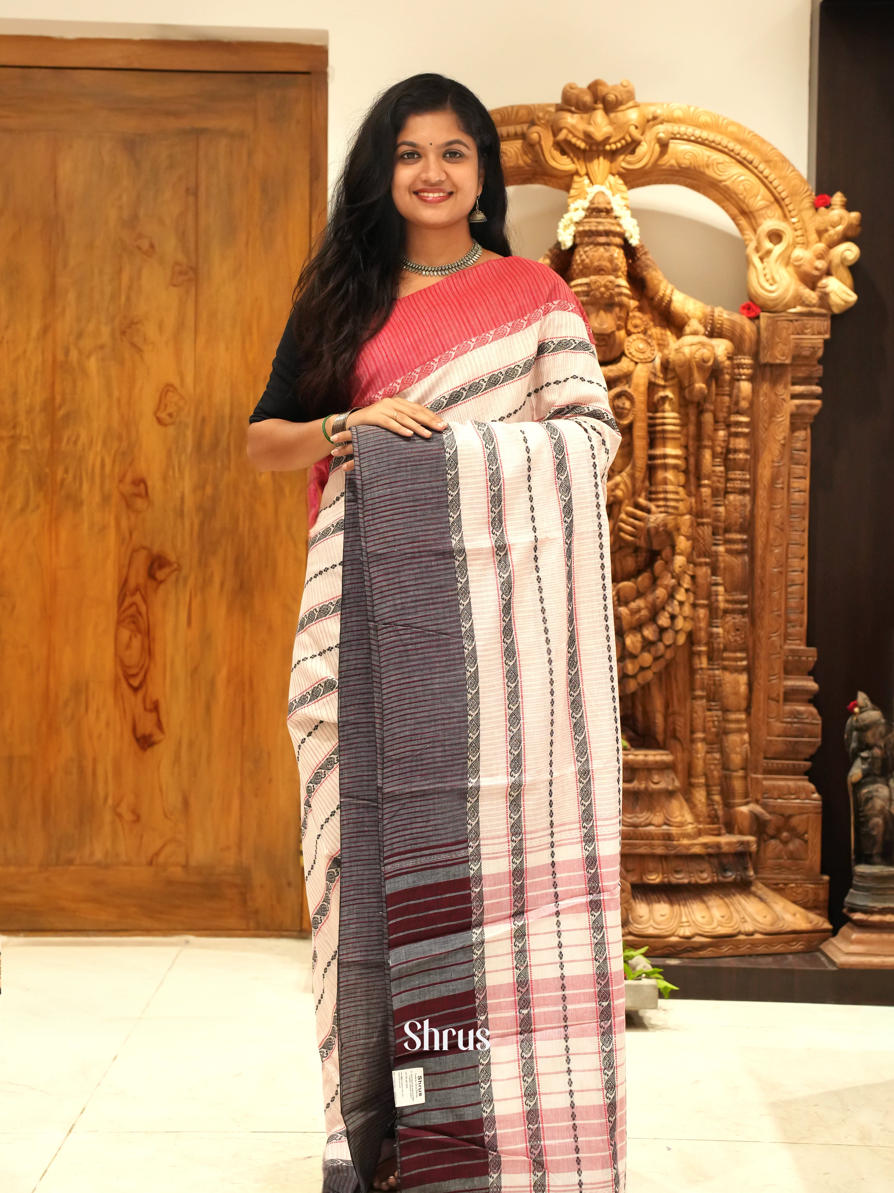 White & Black - Mercerized cotton Saree - Shop on ShrusEternity.com