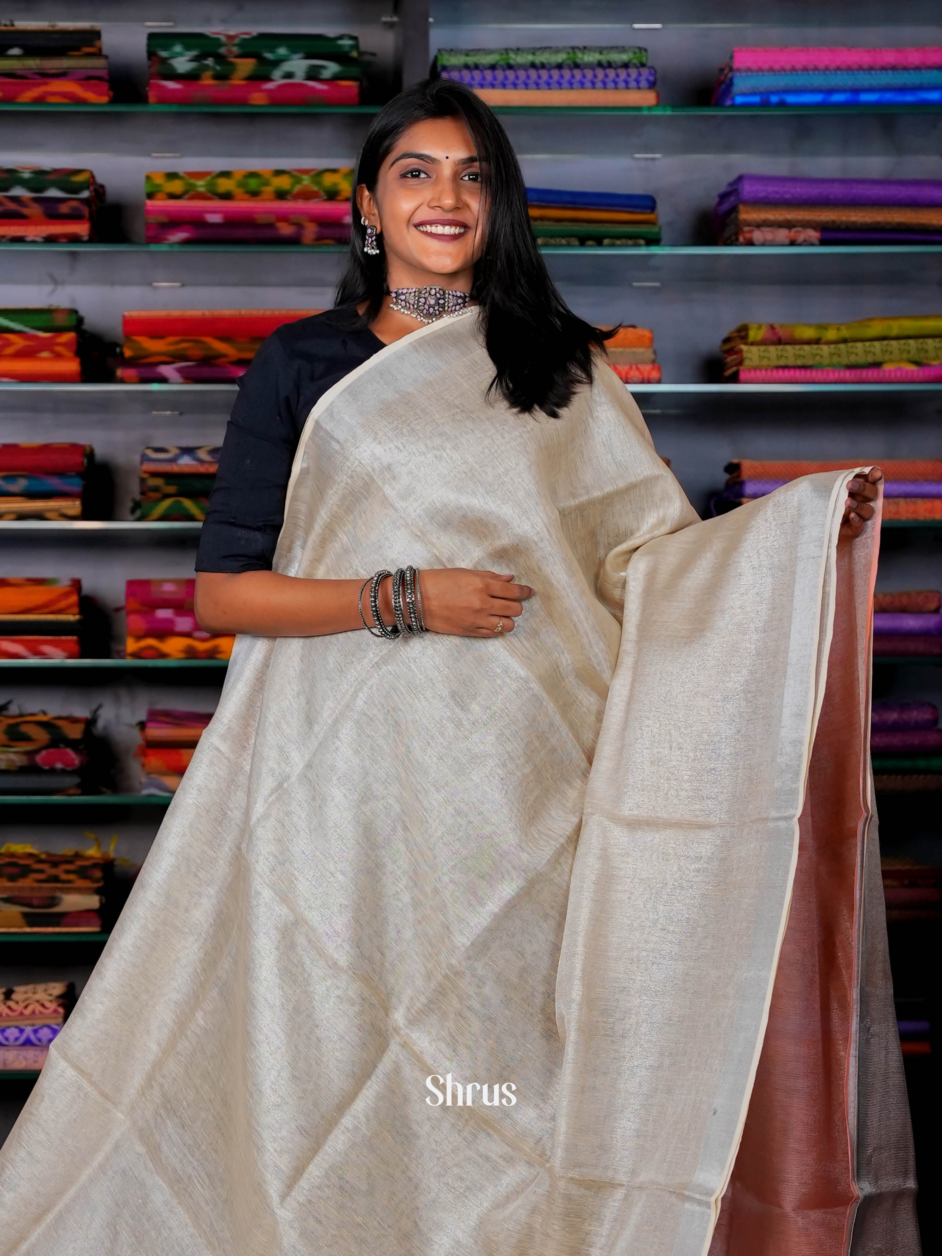 Cream & Pink - Linen Saree - Shop on ShrusEternity.com
