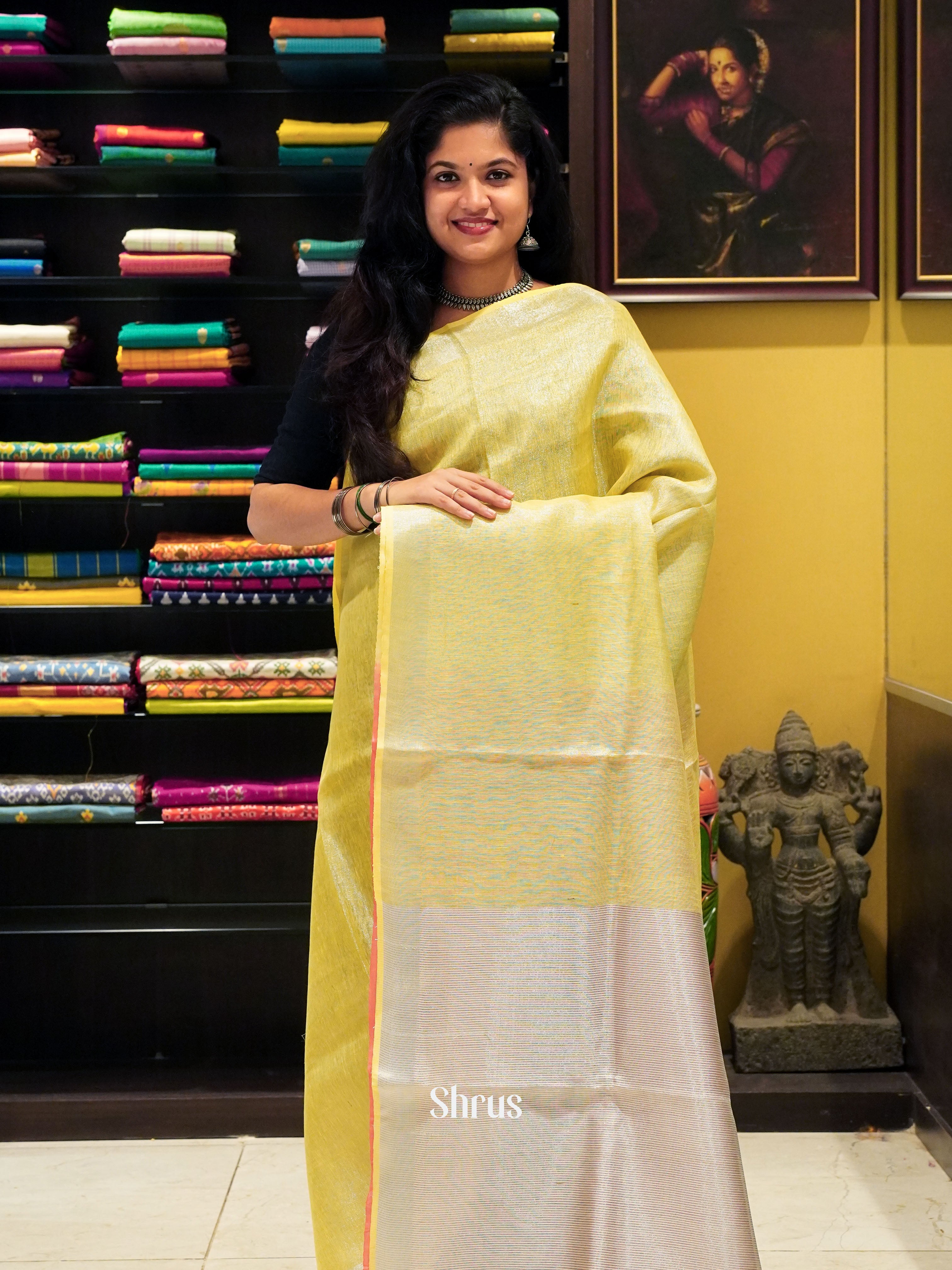 Green & Pink - Linen Saree - Shop on ShrusEternity.com