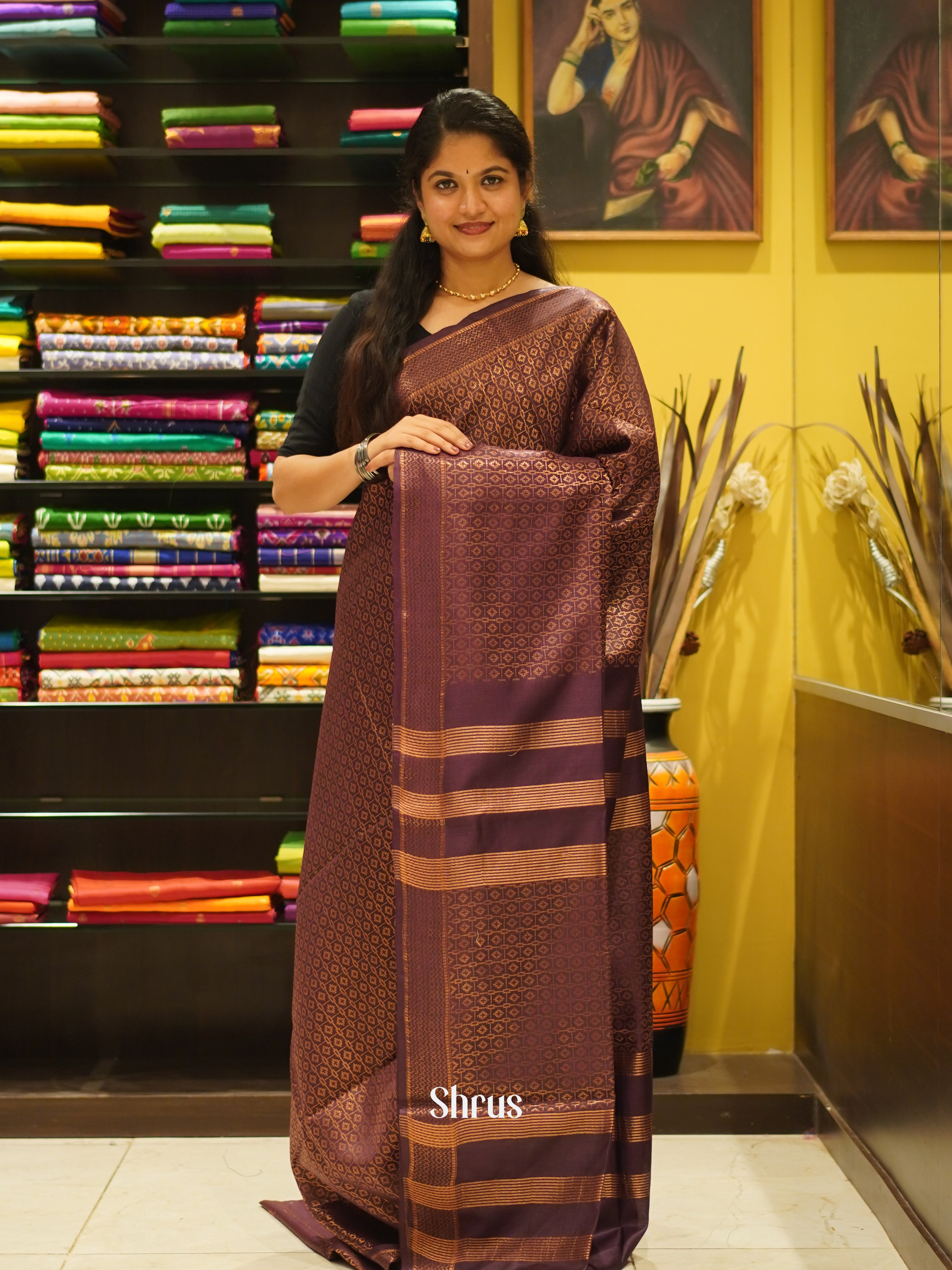 Wine(Single Tone) - Semi Tussar Saree - Shop on ShrusEternity.com