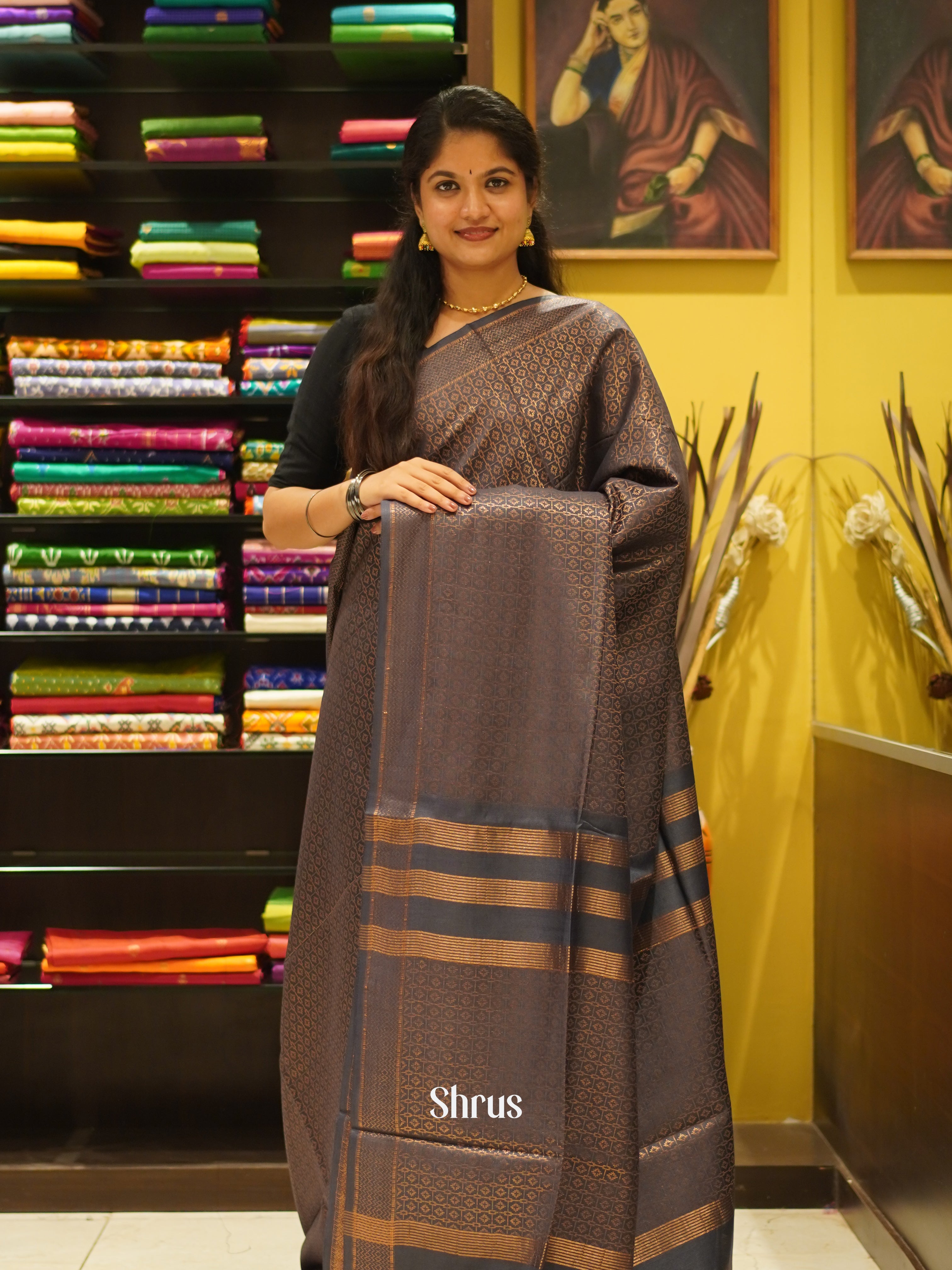 Grey(Single Tone) - Semi Tussar Saree - Shop on ShrusEternity.com