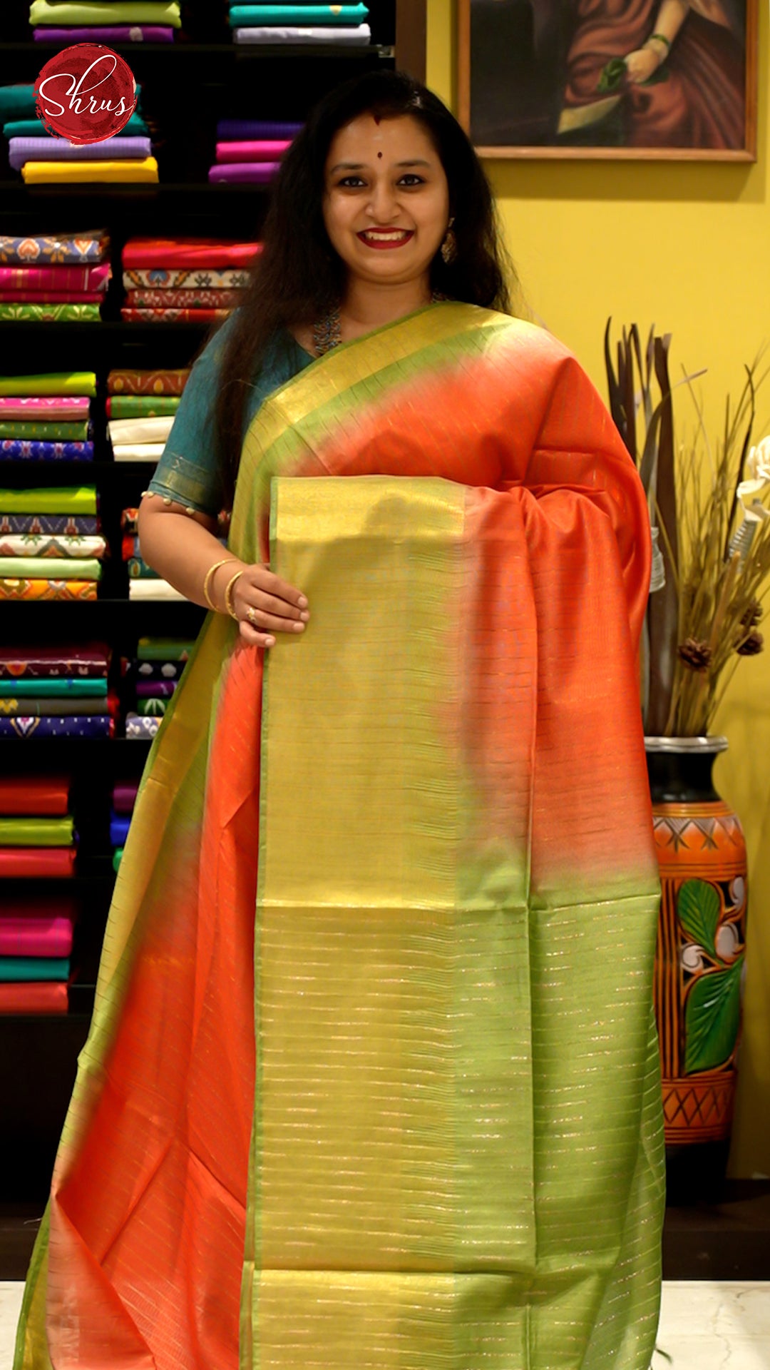 Orange & Green -Semi Tussar - Shop on ShrusEternity.com
