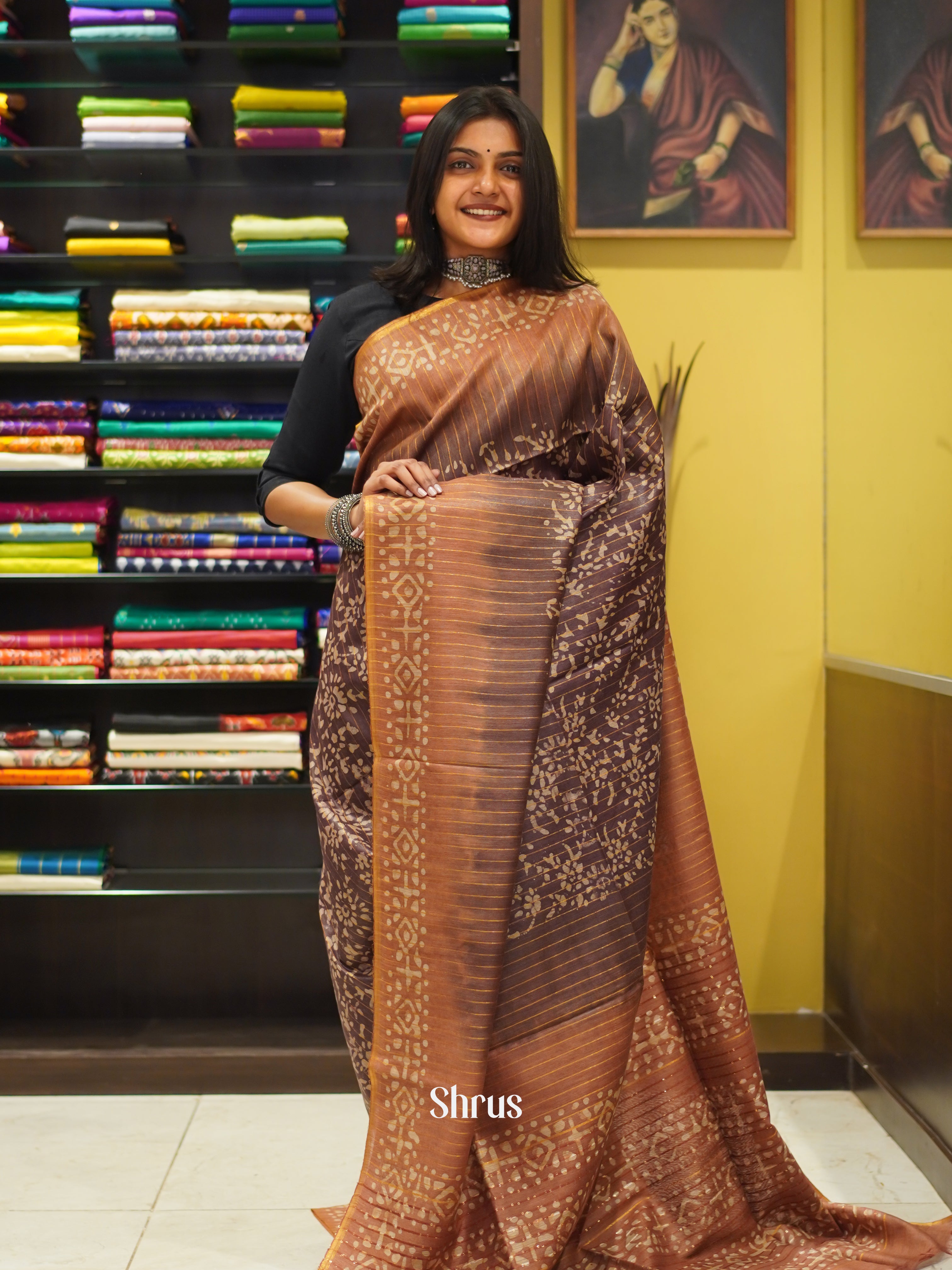 Brown & Light Brown - Bhatik Saree - Shop on ShrusEternity.com