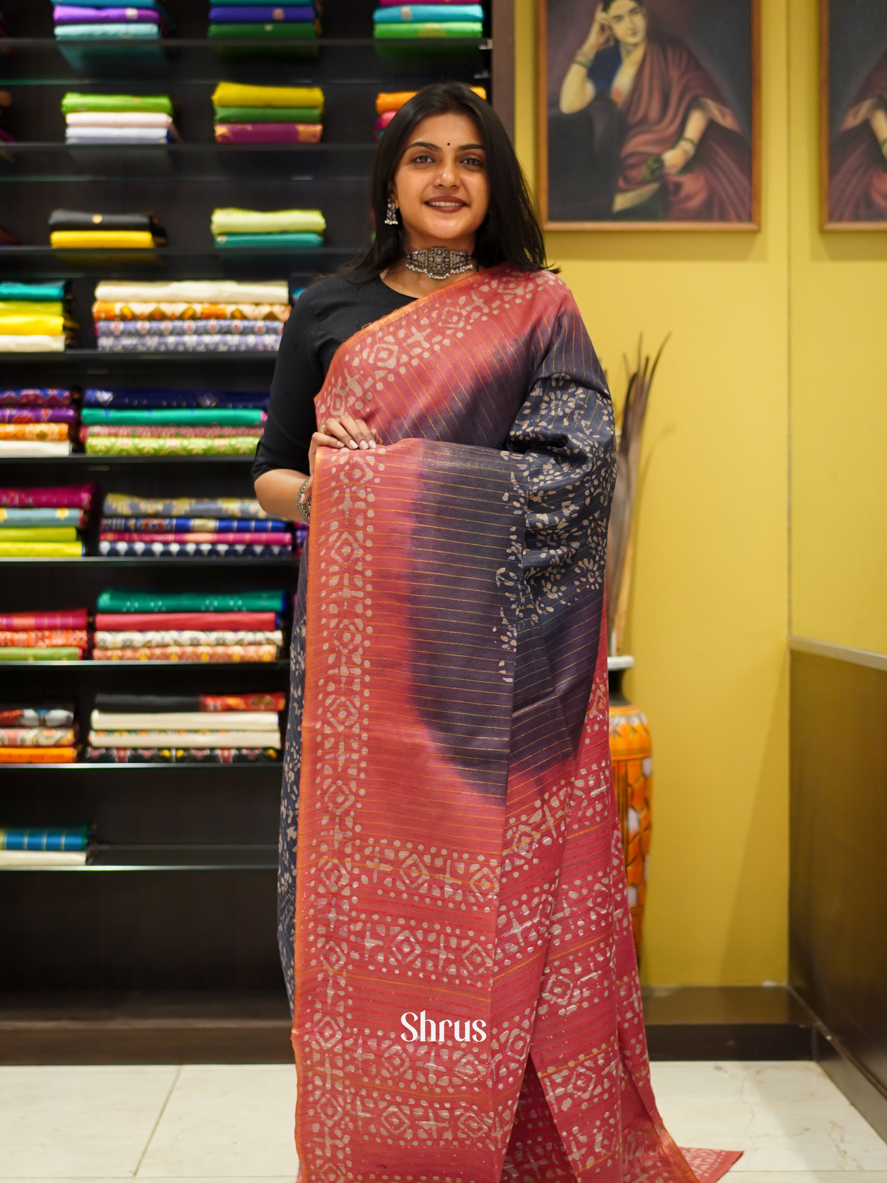 Blue & Red- Bhatik Saree - Shop on ShrusEternity.com
