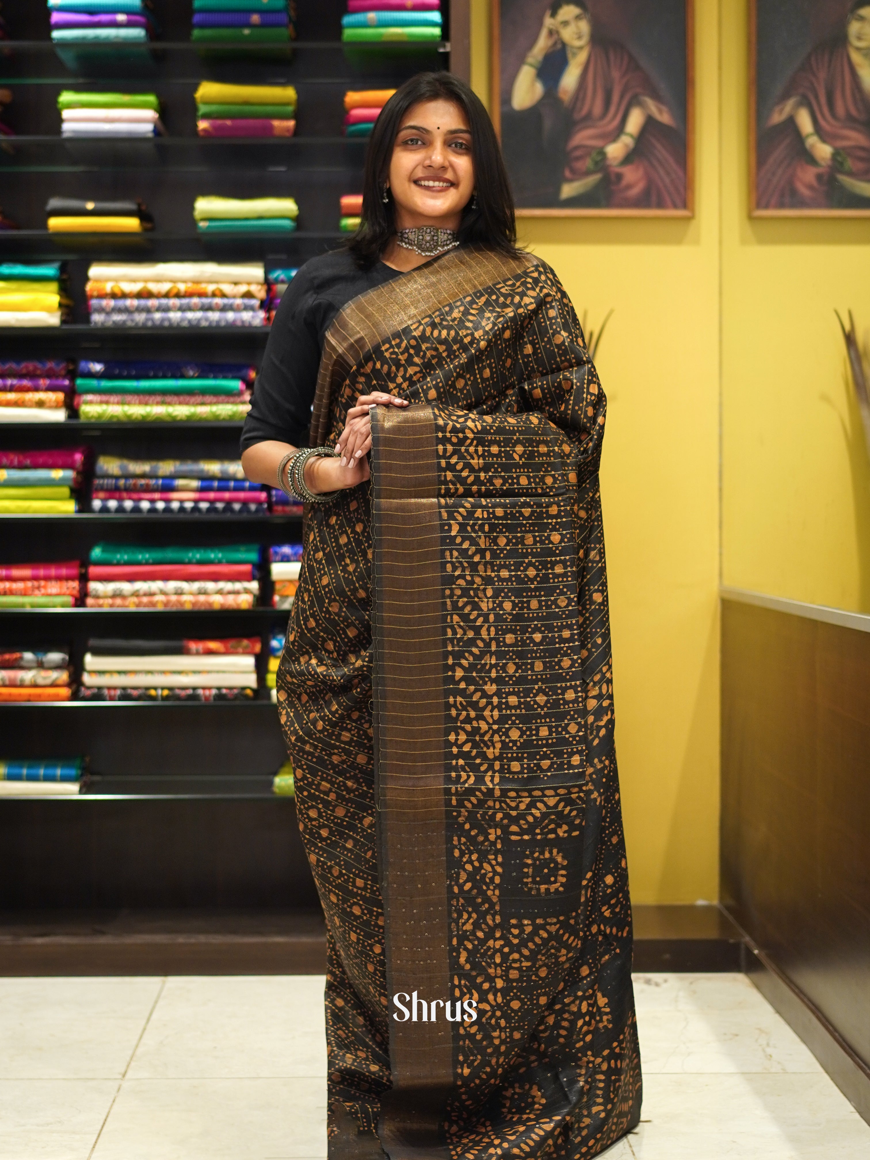 Black & Orange - Bhatik Saree - Shop on ShrusEternity.com