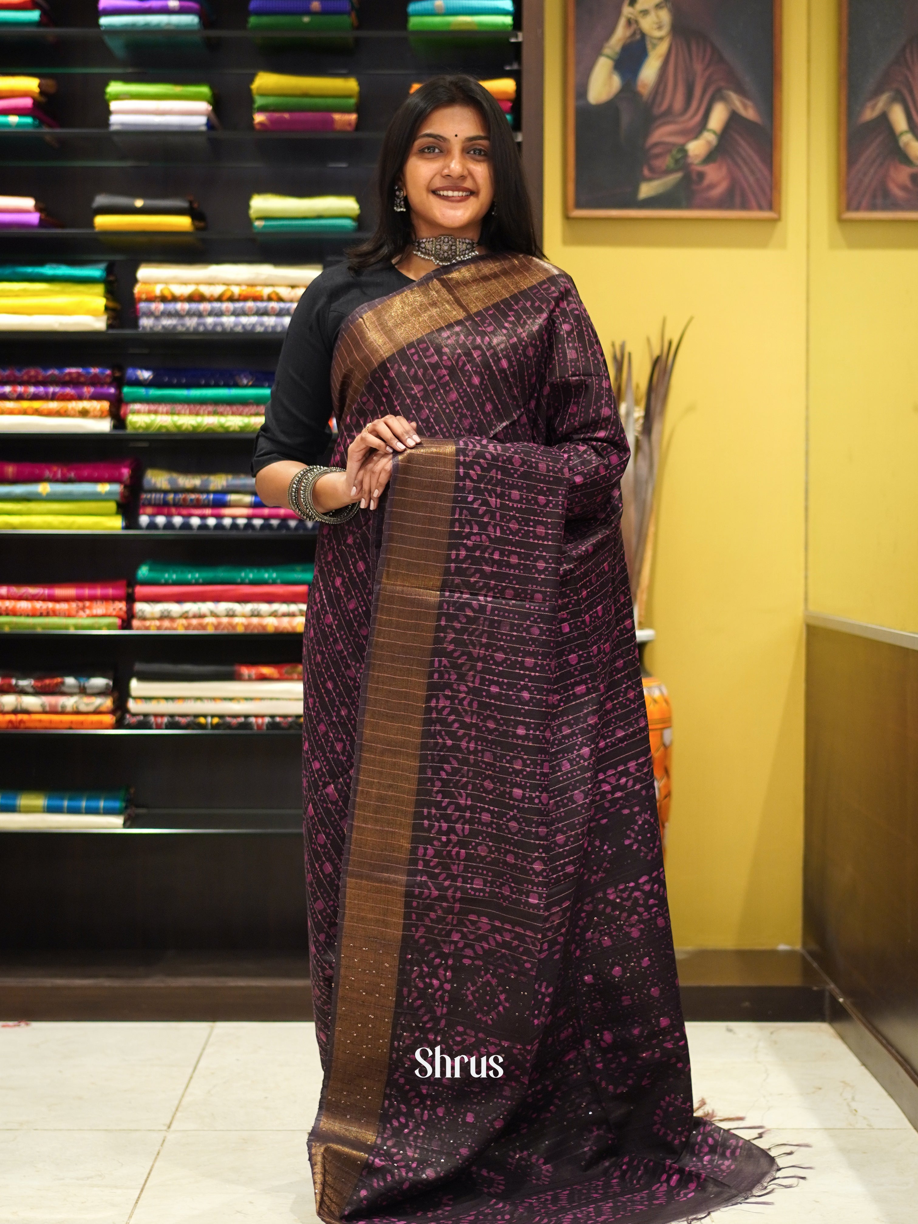 Black & Pink- Bhatik Saree - Shop on ShrusEternity.com