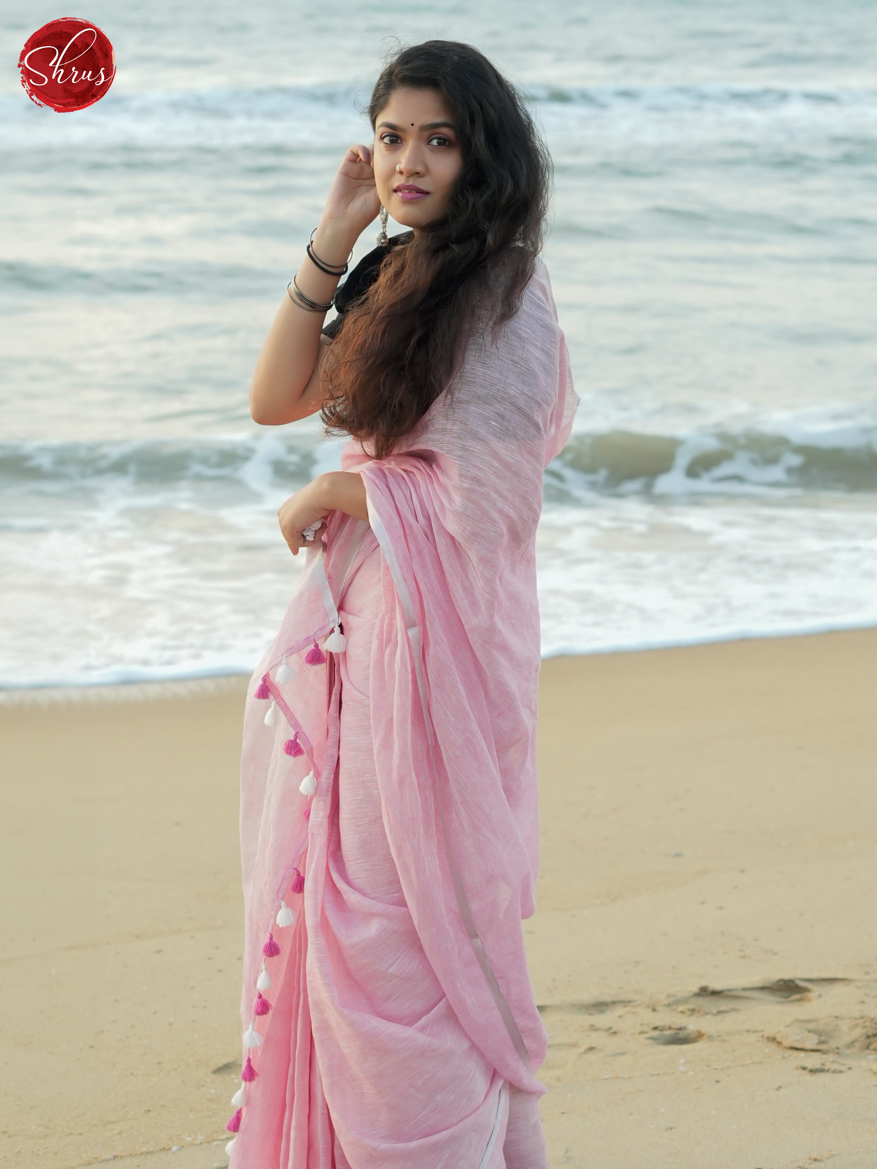 Pink(Single Tone) - Linen Saree - Shop on ShrusEternity.com