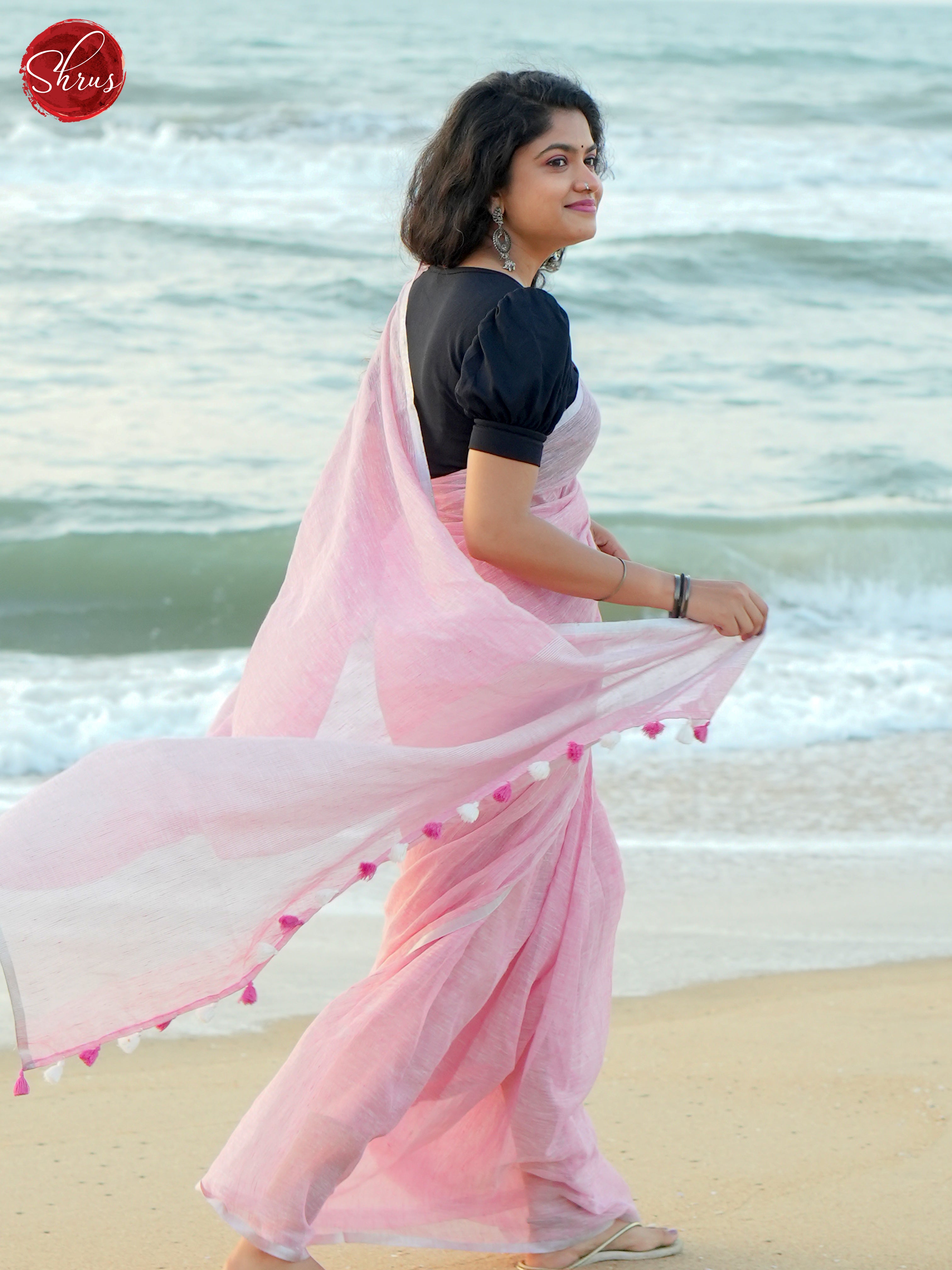 Pink(Single Tone) - Linen Saree - Shop on ShrusEternity.com