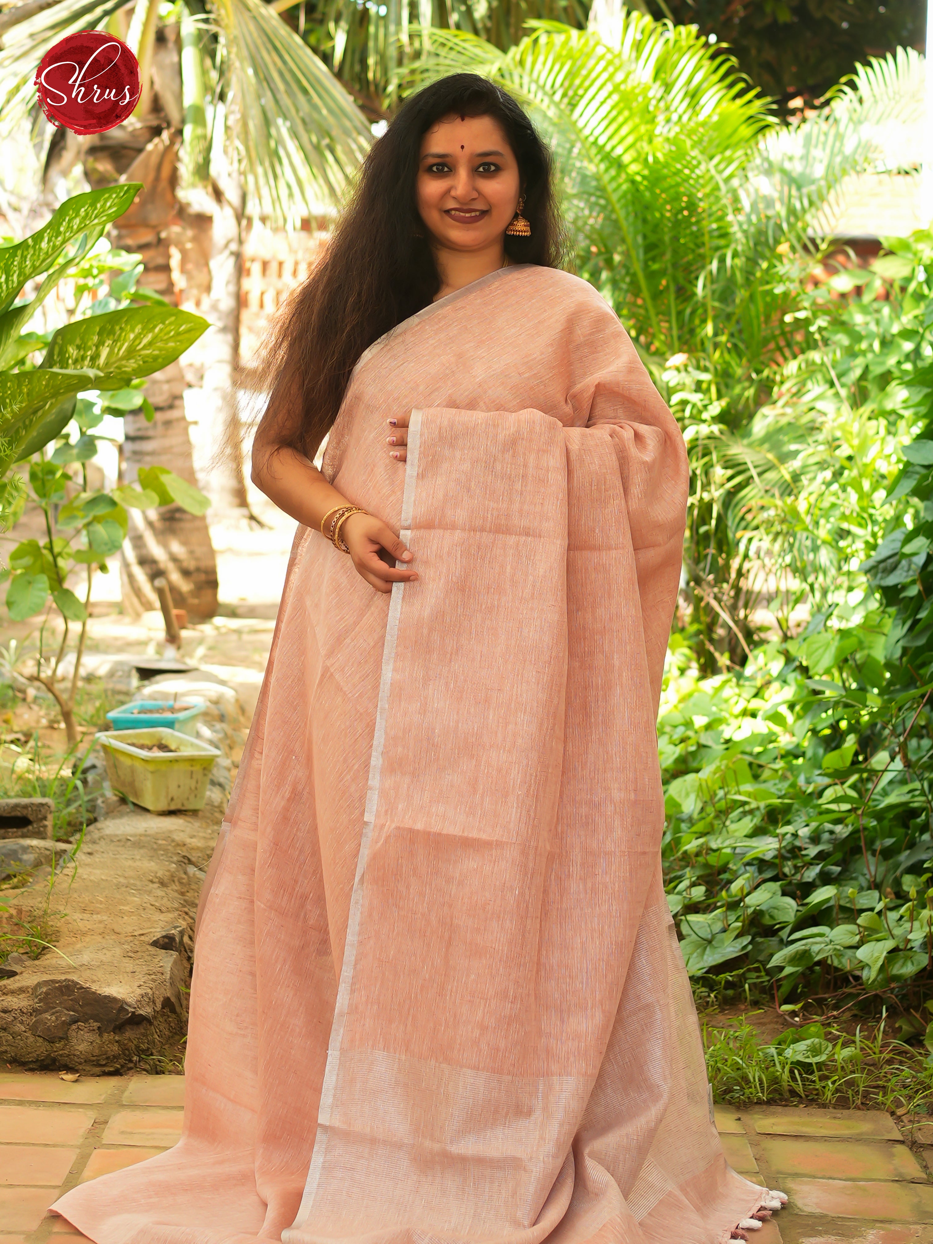 Peach - Linen Saree - Shop on ShrusEternity.com