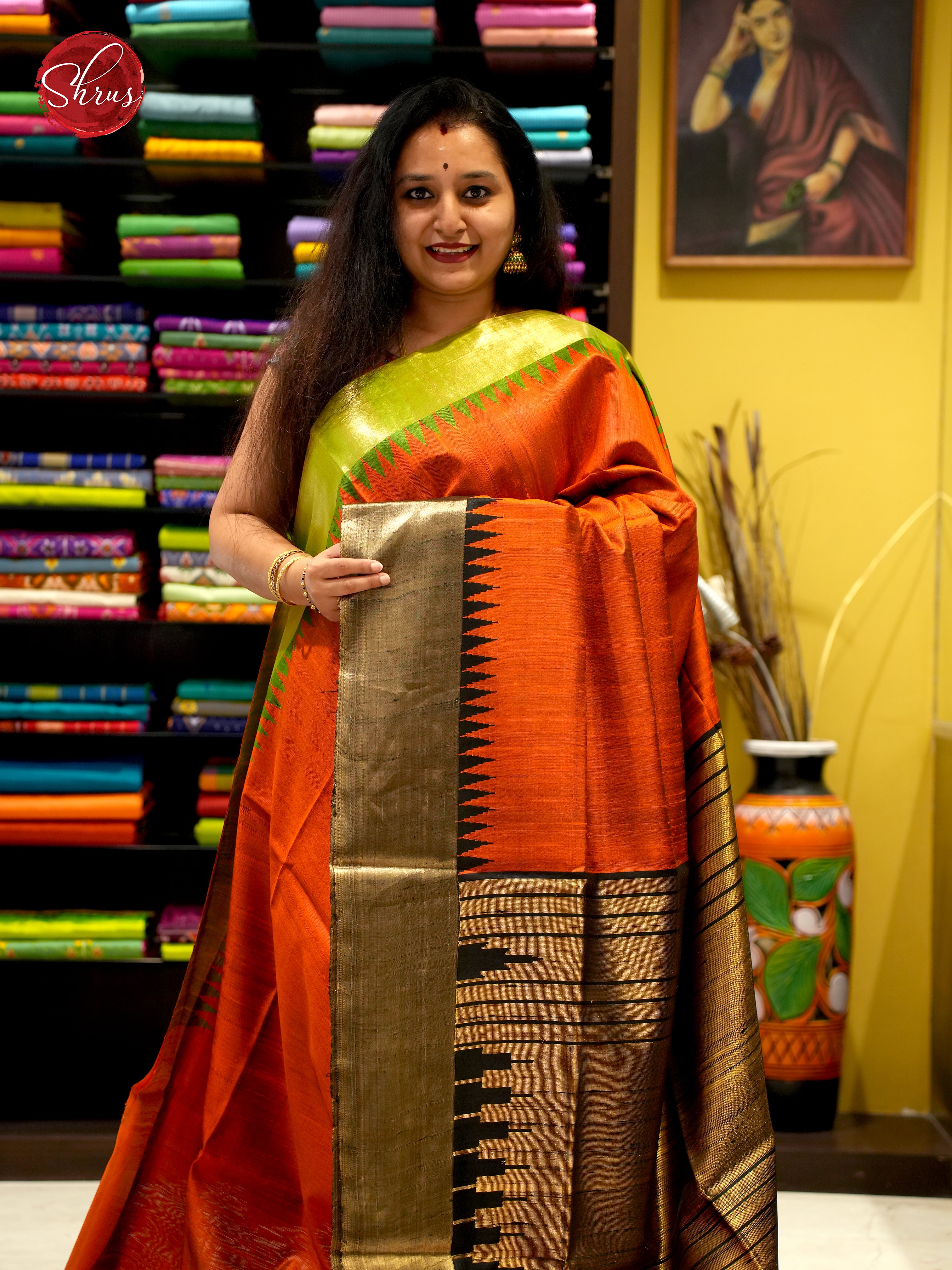Sunset Orange & Greenish - Raw Silk - Shop on ShrusEternity.com