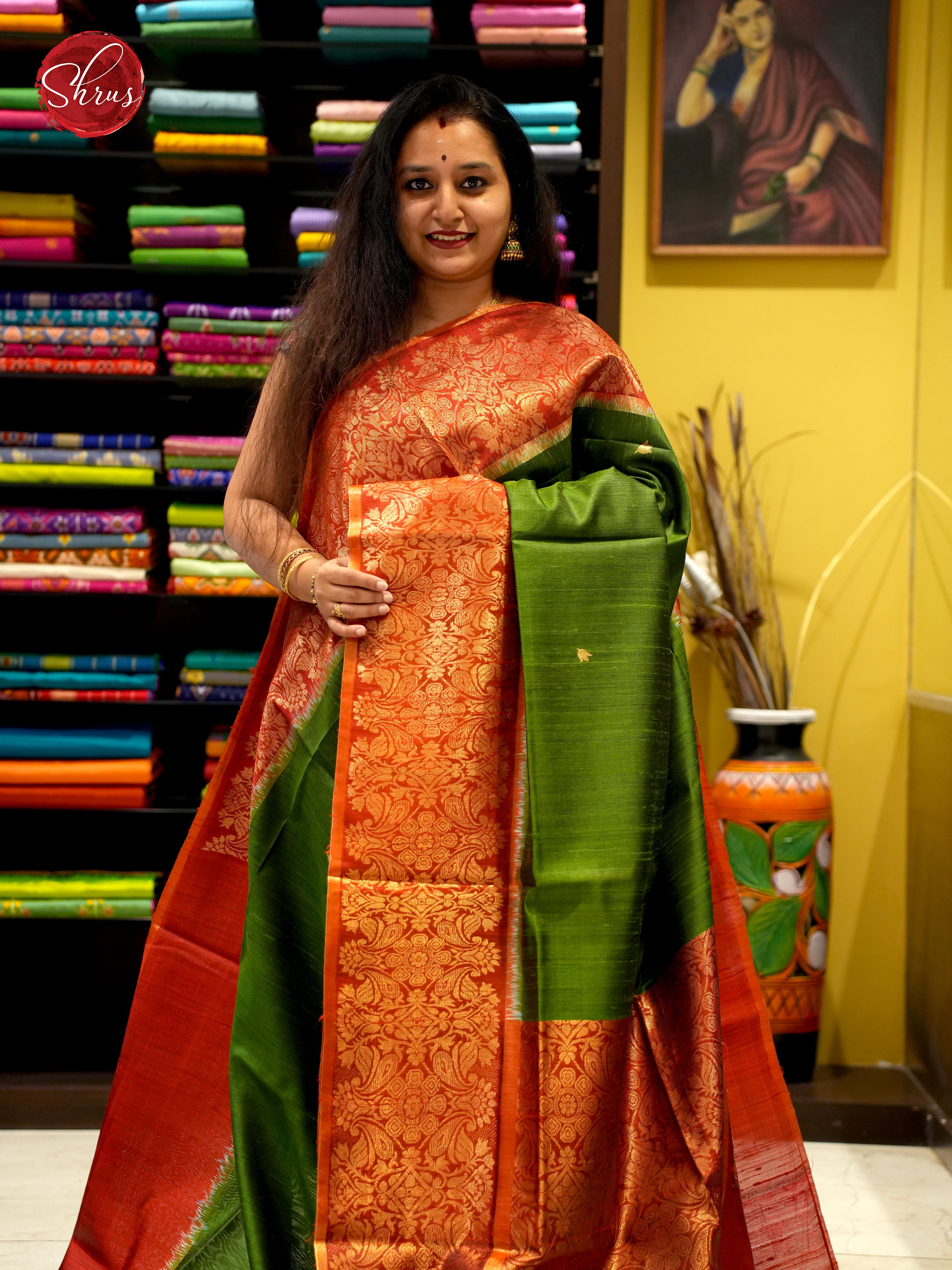 Green & Reddish Orange - Raw Silk - Shop on ShrusEternity.com