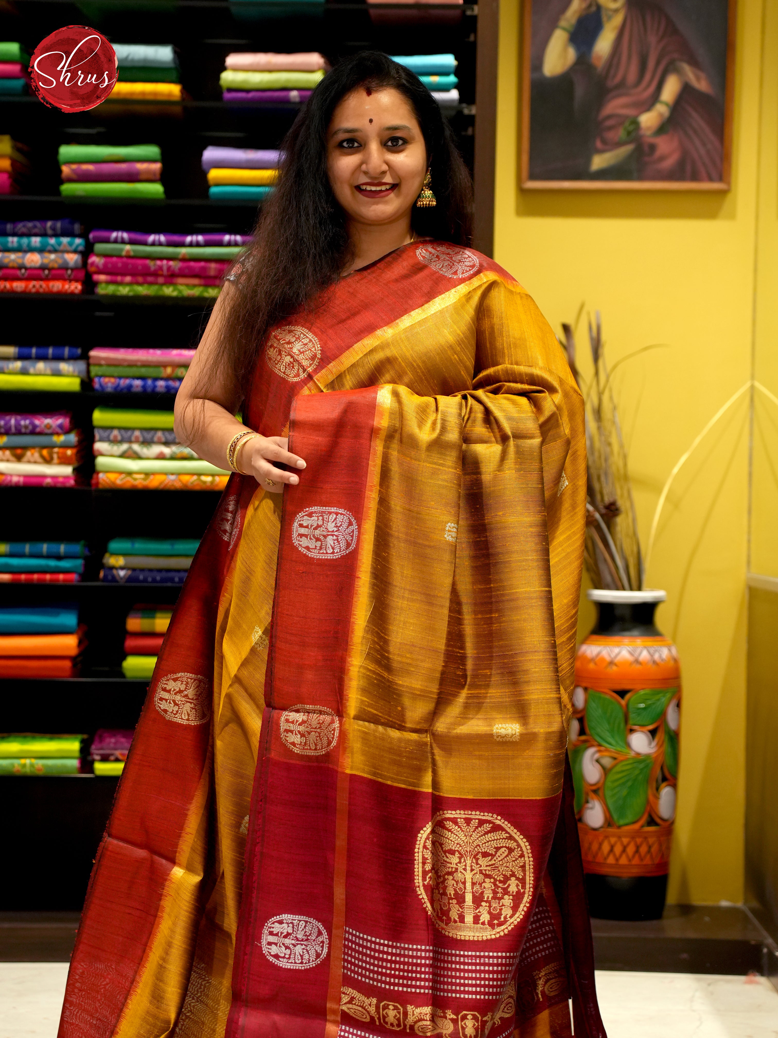 Goldish Mustard & Red - Raw Silk - Shop on ShrusEternity.com