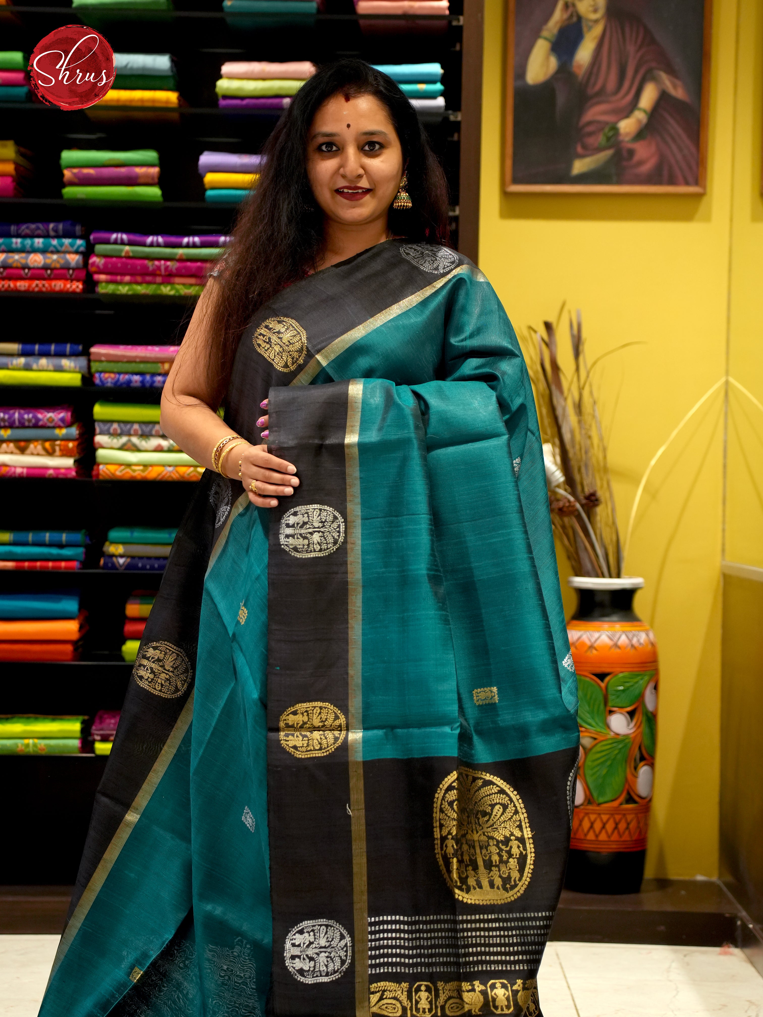 Peacock Blue & Black - Raw Silk - Shop on ShrusEternity.com