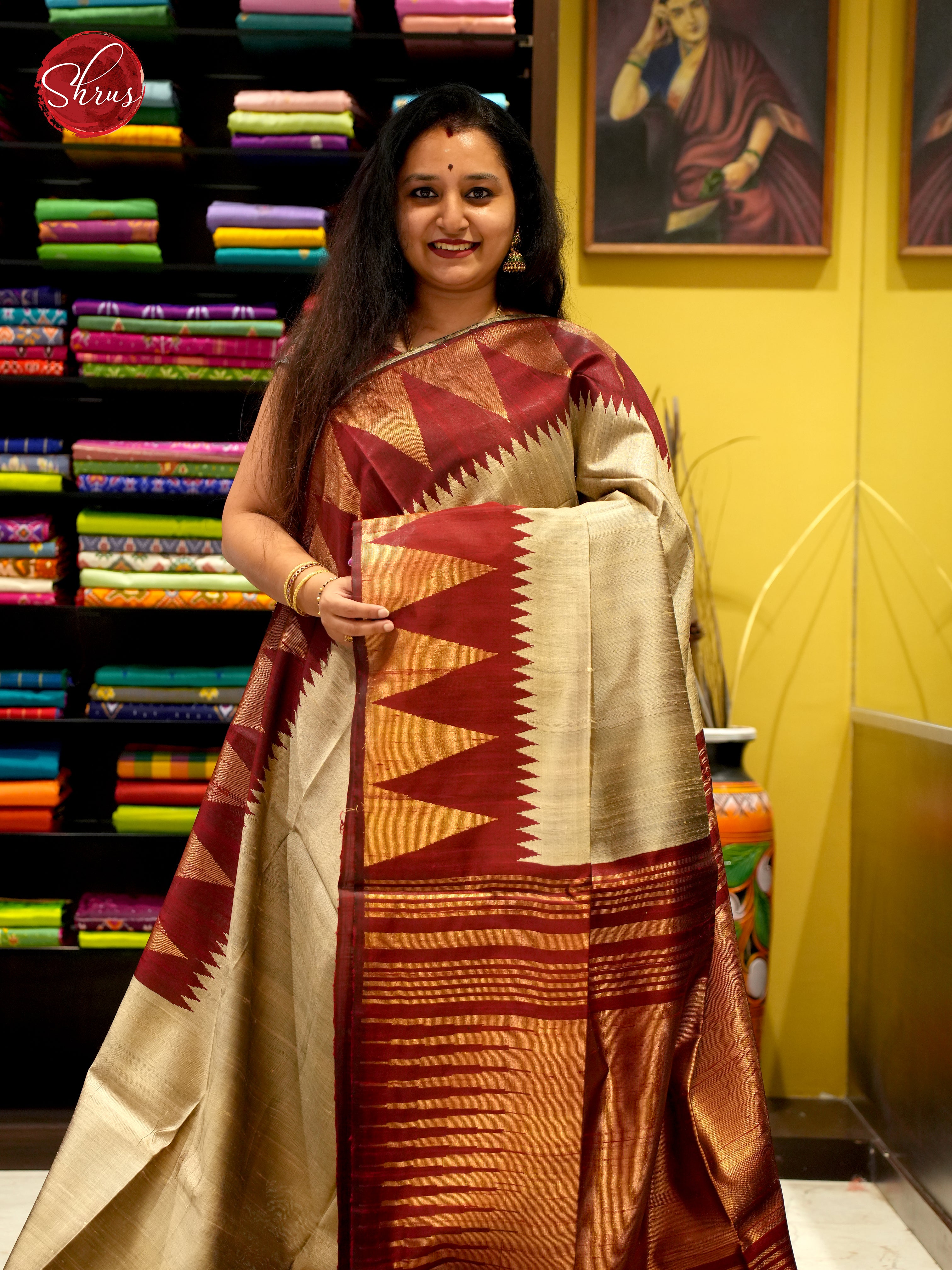 Gold-ish Cream & Maroon - Raw Silk - Shop on ShrusEternity.com