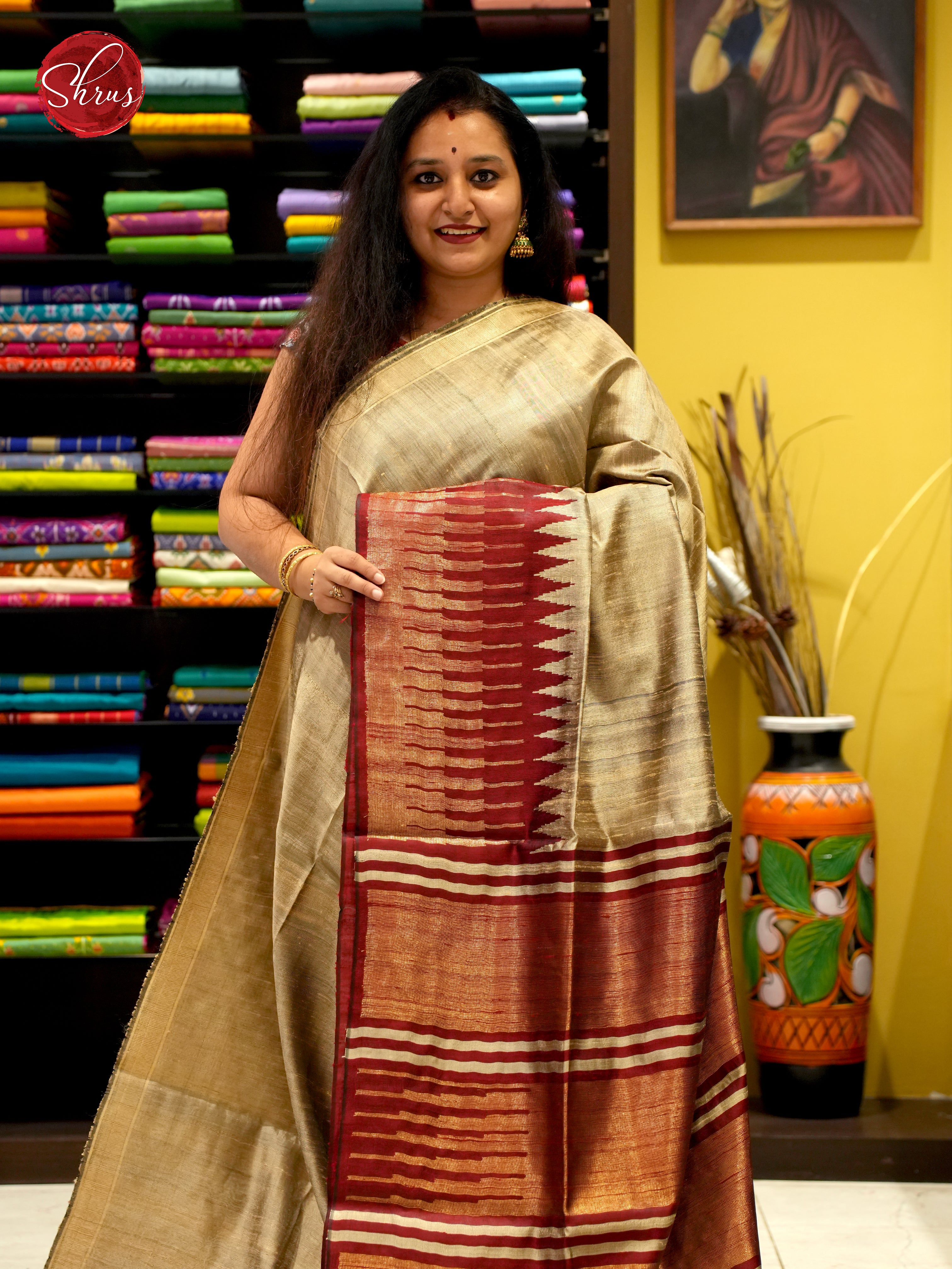 Beige Gold & Maroon - Raw Silk - Shop on ShrusEternity.com