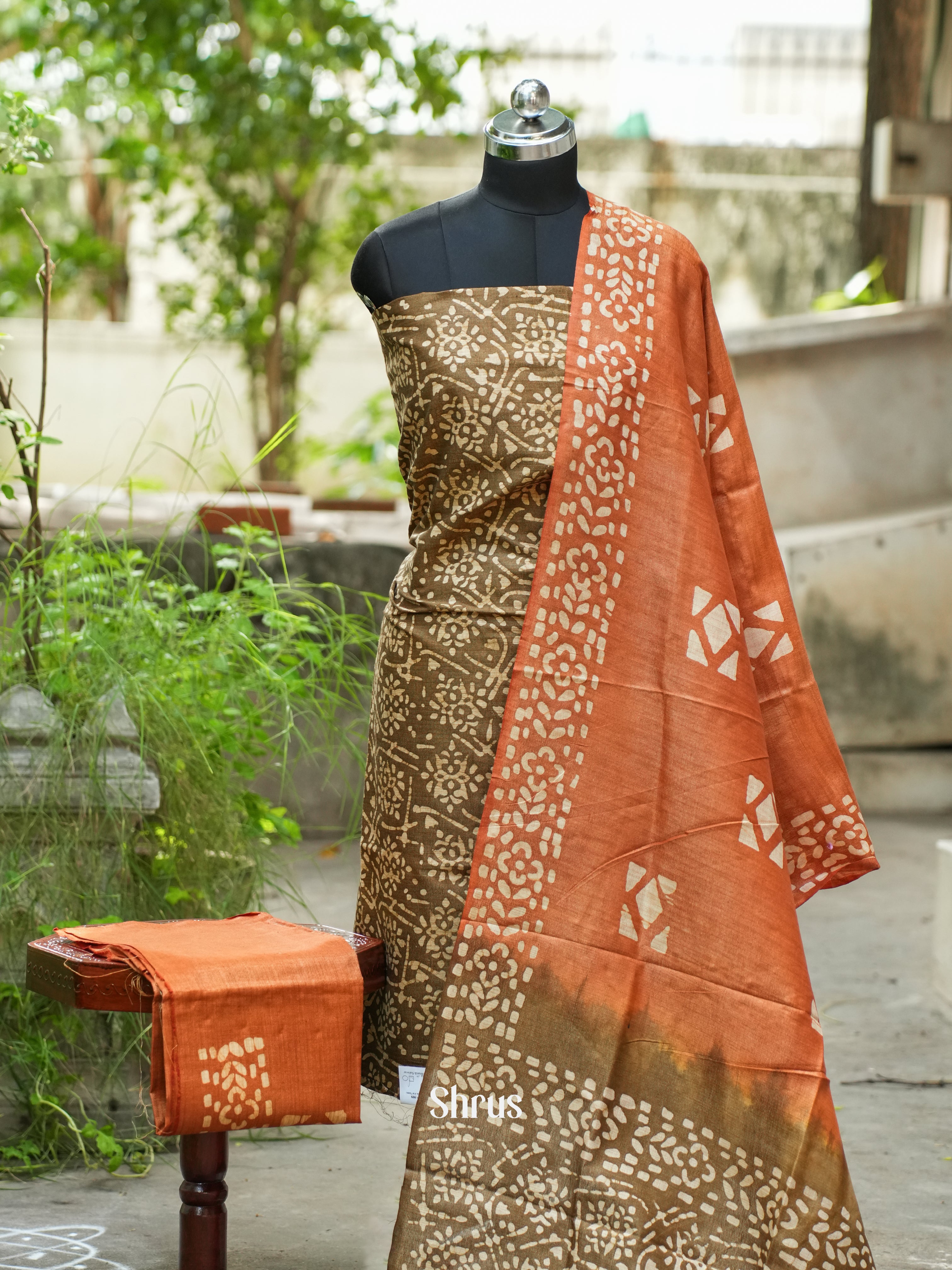 Dull Brown & Brown -Bhatik salwar - Shop on ShrusEternity.com