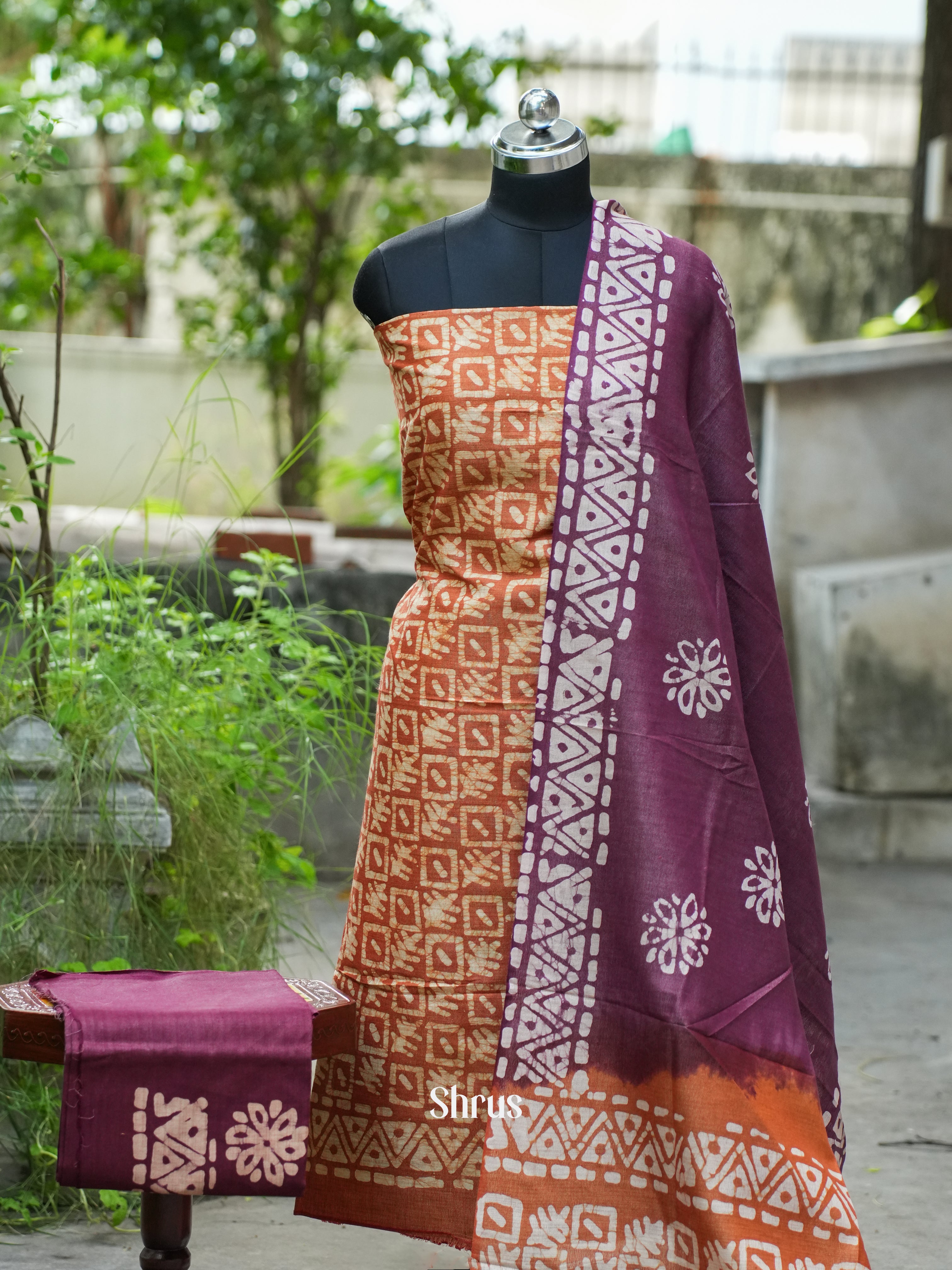Brick Orange & Wine -Bhatik salwar - Shop on ShrusEternity.com